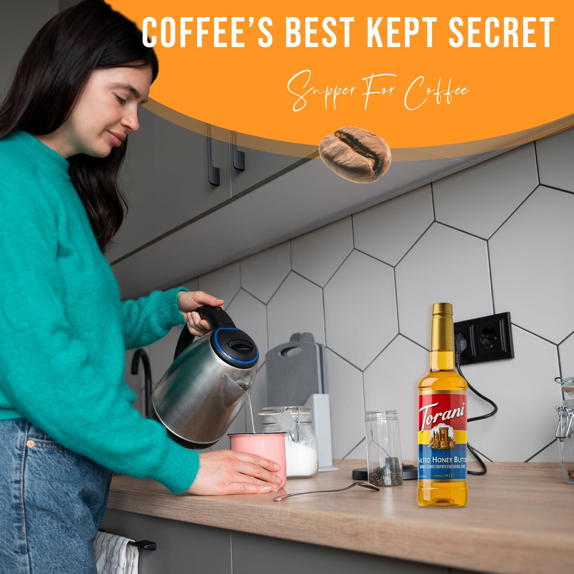 Jimoco Torani Salted Honey Butter Syrup for Coffee 25.4 Ounces Coffee Syrups and Flavors with Jimoco Pump Syrup Dispenser