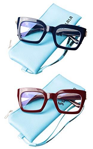 SOOLALA SOOLALA Unisex Anti-Blue Light Reading Glass Square Computer Eyeglass Frame, BlueRed, 2.0