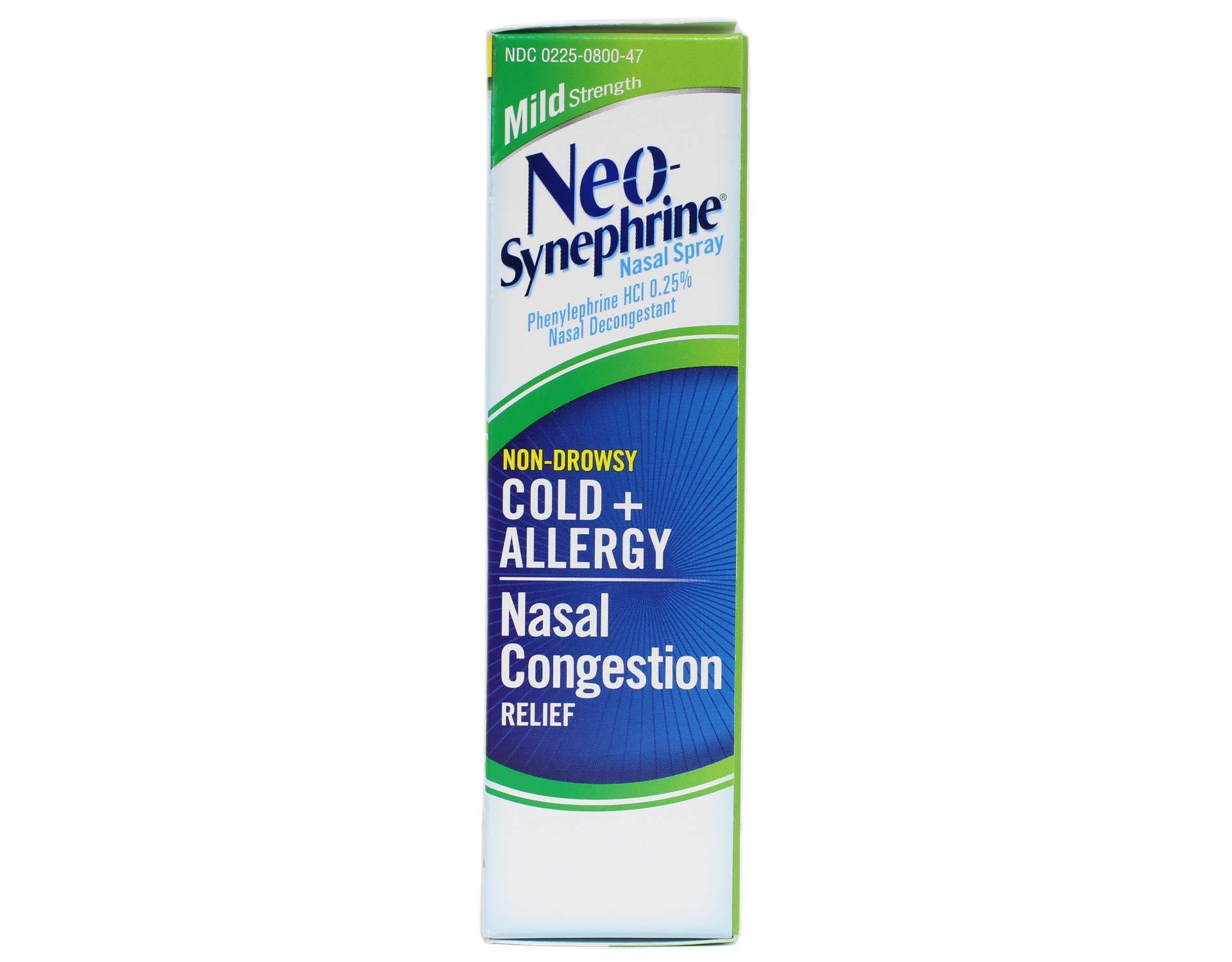 NEO-SYNEPHRINE NEO-SYNEPHRINE Mild Strength Nasal Spray, Phenylephrine HCl 0.25%, Nasal Decongestant, Fast Relief for Cold & Allergy Congestion, Non-Drowsy, Safe for Kids Ages 6+, 1/2 fl oz (Pack of 5)