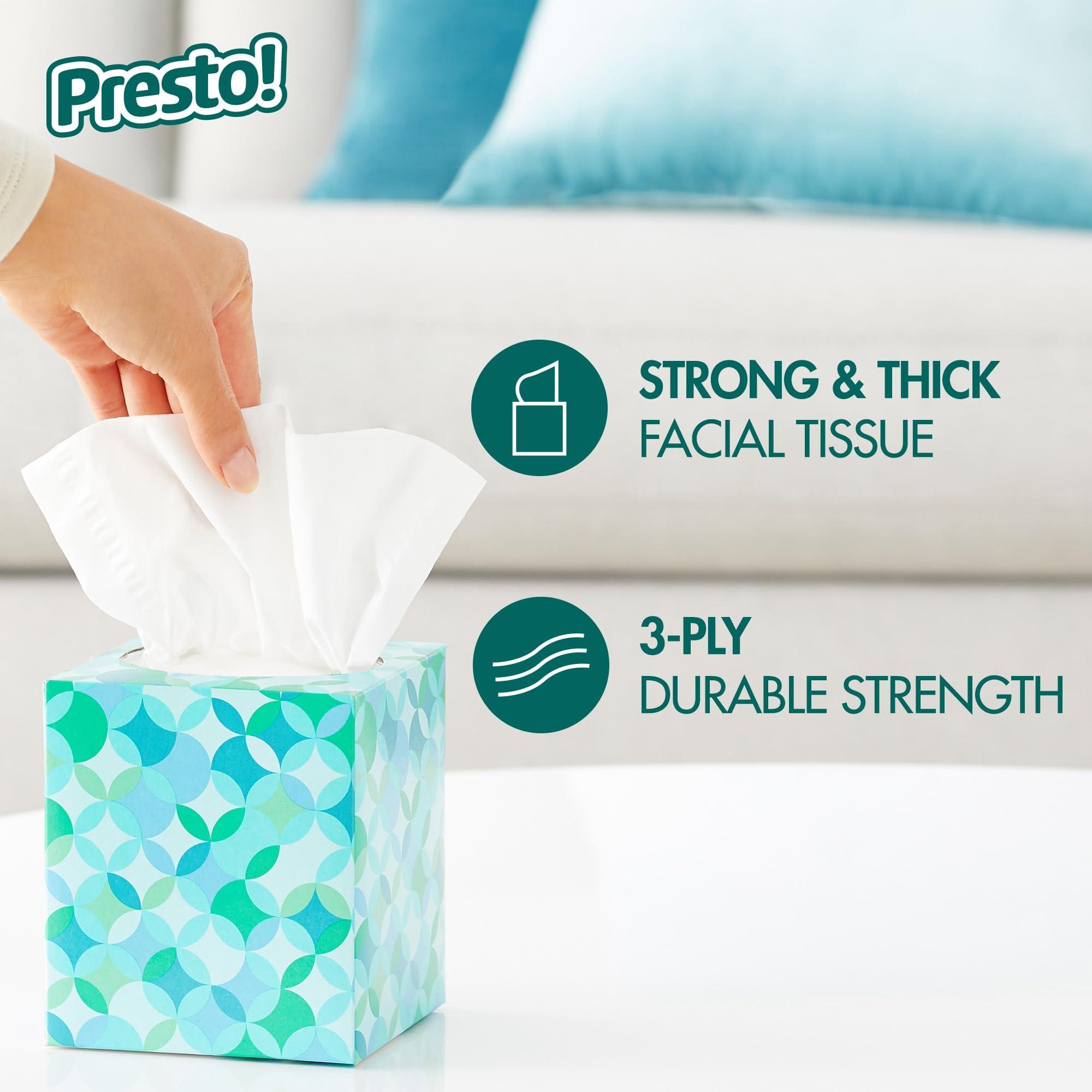 Presto! Amazon Brand - Presto! Ultra-Soft 3-Ply Premium Facial Tissues, 1188 Count (18 Packs of 66), (Packaging May Vary)
