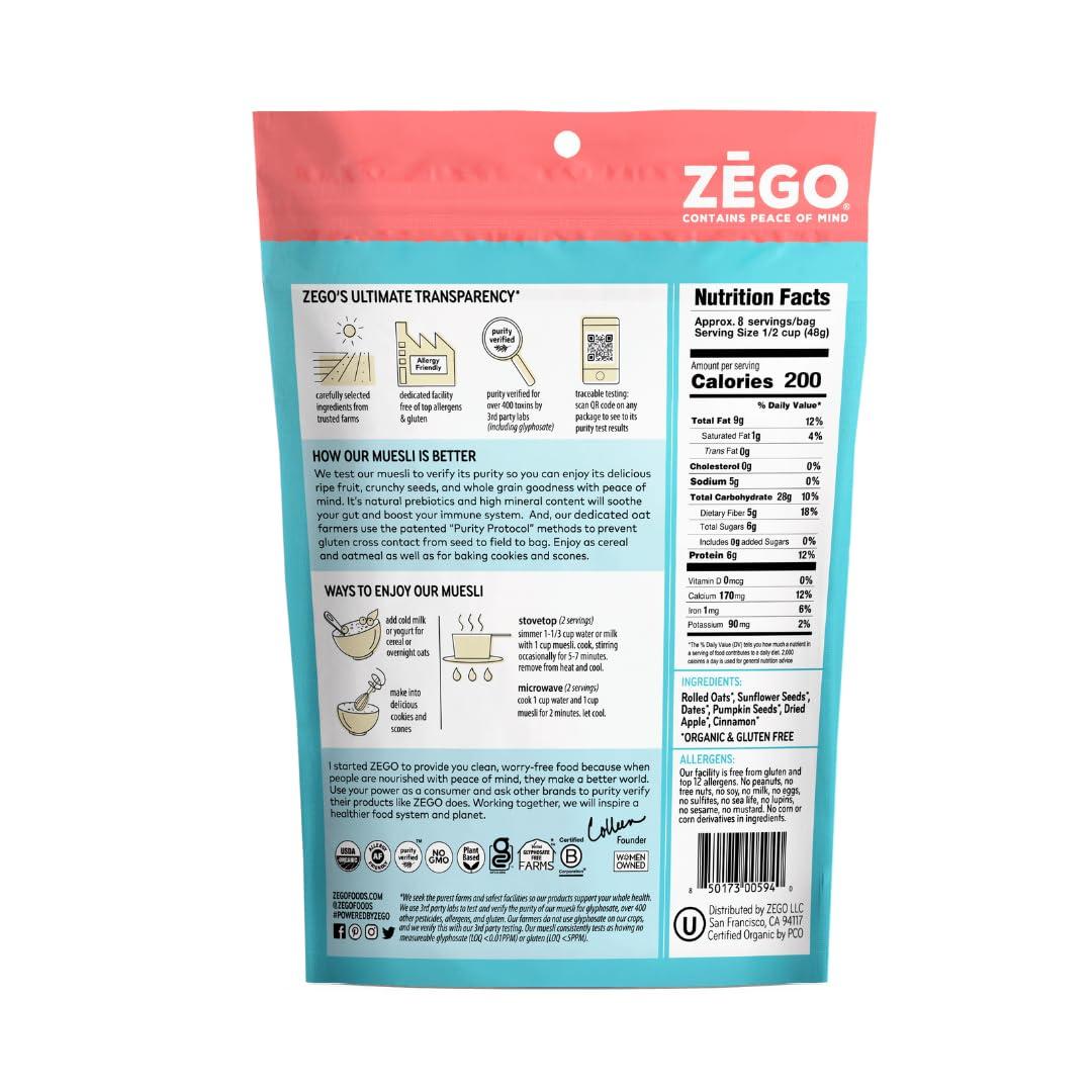 ZEGO ZEGO Foods Organic, Superfood Oatmeal & Muesli, Certified Gluten Free (Cinnamon Twist) 13oz