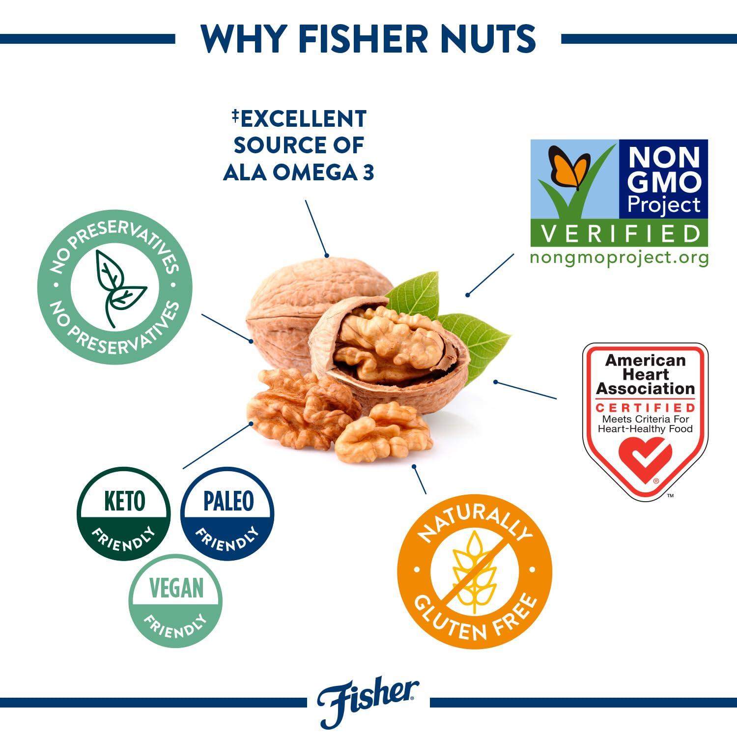 Fisher Fisher Chef\'s Naturals Walnut Halves & Pieces 16 oz, 100% California Unsalted Walnuts for Baking & Cooking, Topping, Resealable Bag, Great with Yogurt & Cereal, Vegan Protein, Keto Snack 1 Pack