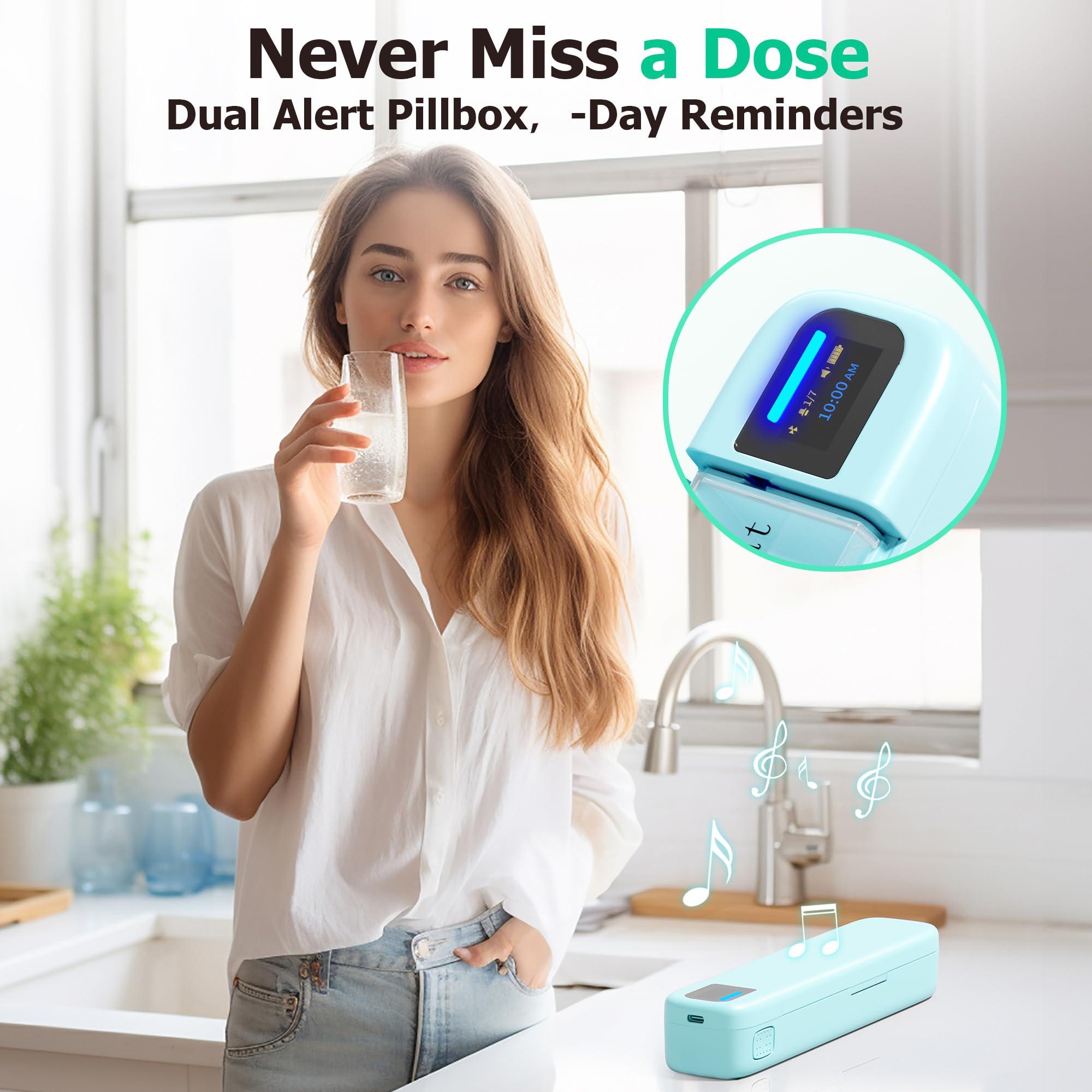 Daviky Daviky Smart Pill Organizer with Alarm, Bluetooth Daily Once a Day Pill Box 7 Day with APP, Weekly Travel Pill Case, Portable Pill Reminder for Medicines, Supplements and Vitamins(Green)