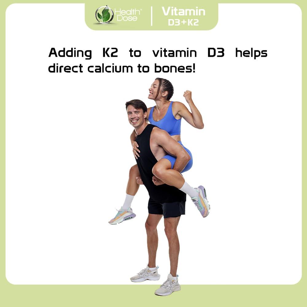 Health Dose Health Dose Vitamin D3 10,000 IU + K2 (MK7) Supplement, 2-in-1 Formula, Immune Support, a Healthy Mood, Heart, Joint, Teeth, Bone Health, Calcium Absorption, 180 softgels. (2)