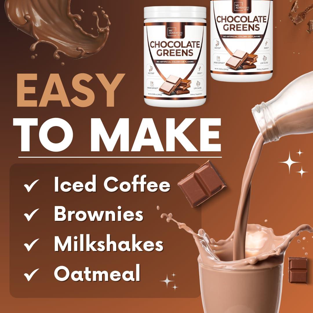 My Adventure to Fit Green Superfood Powder for Digestion & Gut Health - Keto Friendly Superfood Greens Blend Powder for Immune Support - Powdered Greens Supplement for Immune Boost - Chocolate, 180 Servings