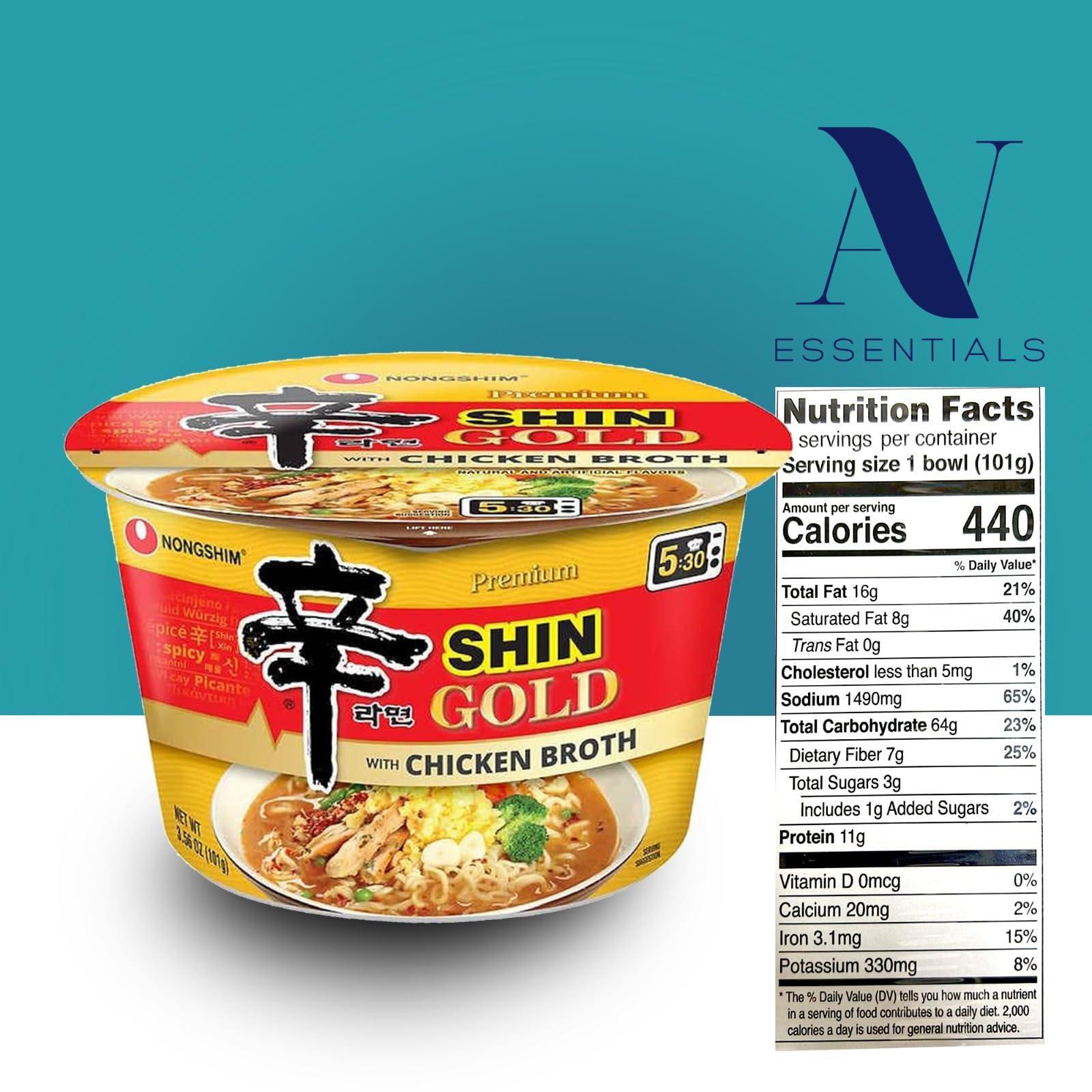 Nongshim Nongshim Gourmet Shin Gold, 6 pack Big Bowl, Rich Spicy Chicken Broth, Sauce Packet, Premium Microwavable Instant Ramyun Soup Mix, Savory & Rich