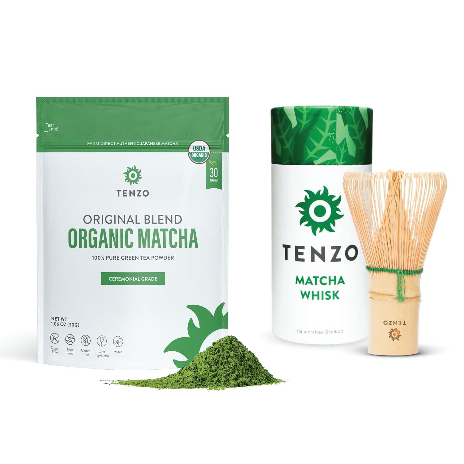 Tenzo Tea Tenzo Matcha Green Tea Powder Original Blend (1.06 Ounce) with 100 Prong Bamboo Whisk