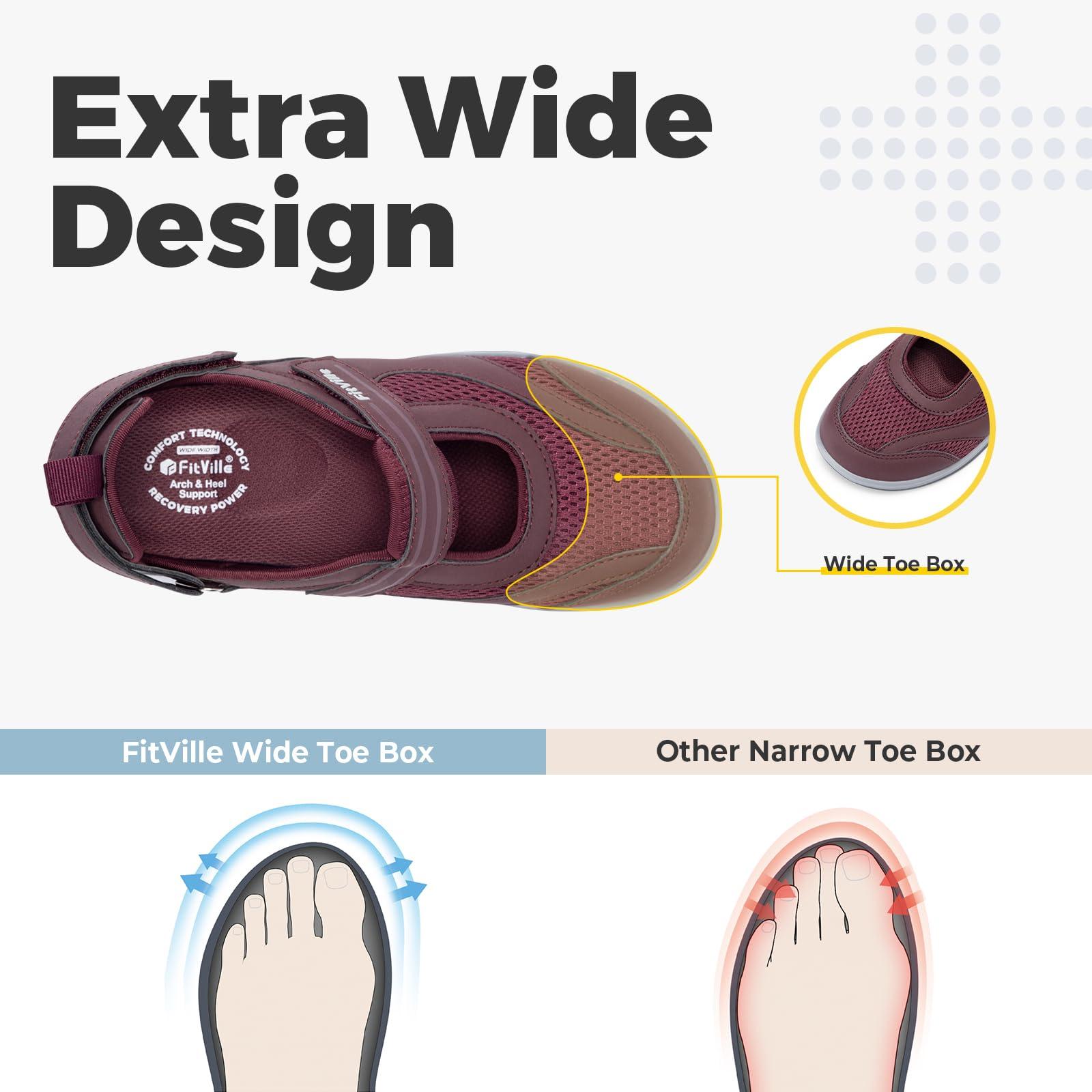 FitVille FitVille Women\'s Diabetic Shoes Extra Wide Width Diabetic Sandals for Women, Diabetic Walking Shoes Adjustable Closure Arch Support Orthopedic Shoes for Swollen Feet Plantar Fasciitis