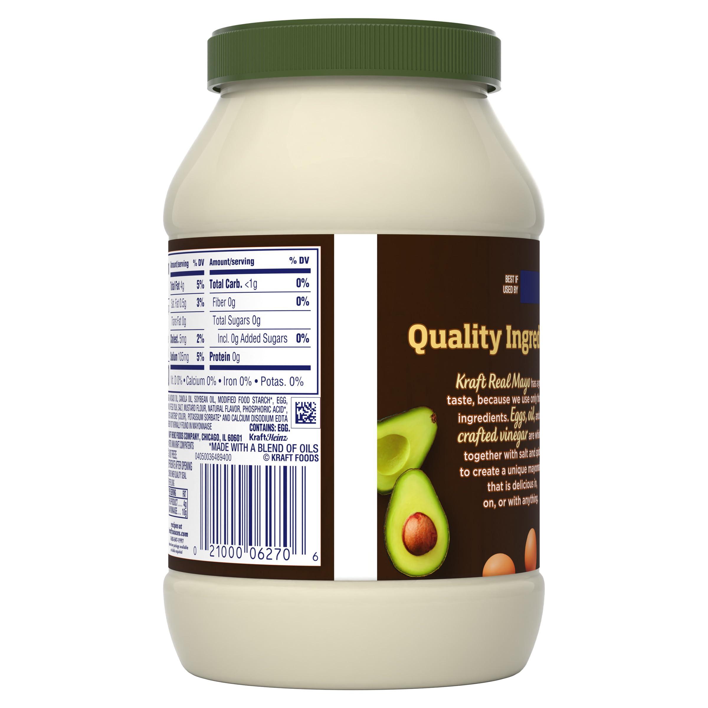 Kraft Kraft Mayo with Avocado Oil Reduced Fat Mayonnaise - Classic Creamy Condiment for Sandwiches and Salads, Made with Cage-Free Eggs, For a Keto and Low Carb Lifestyle, 30 fl oz Jar