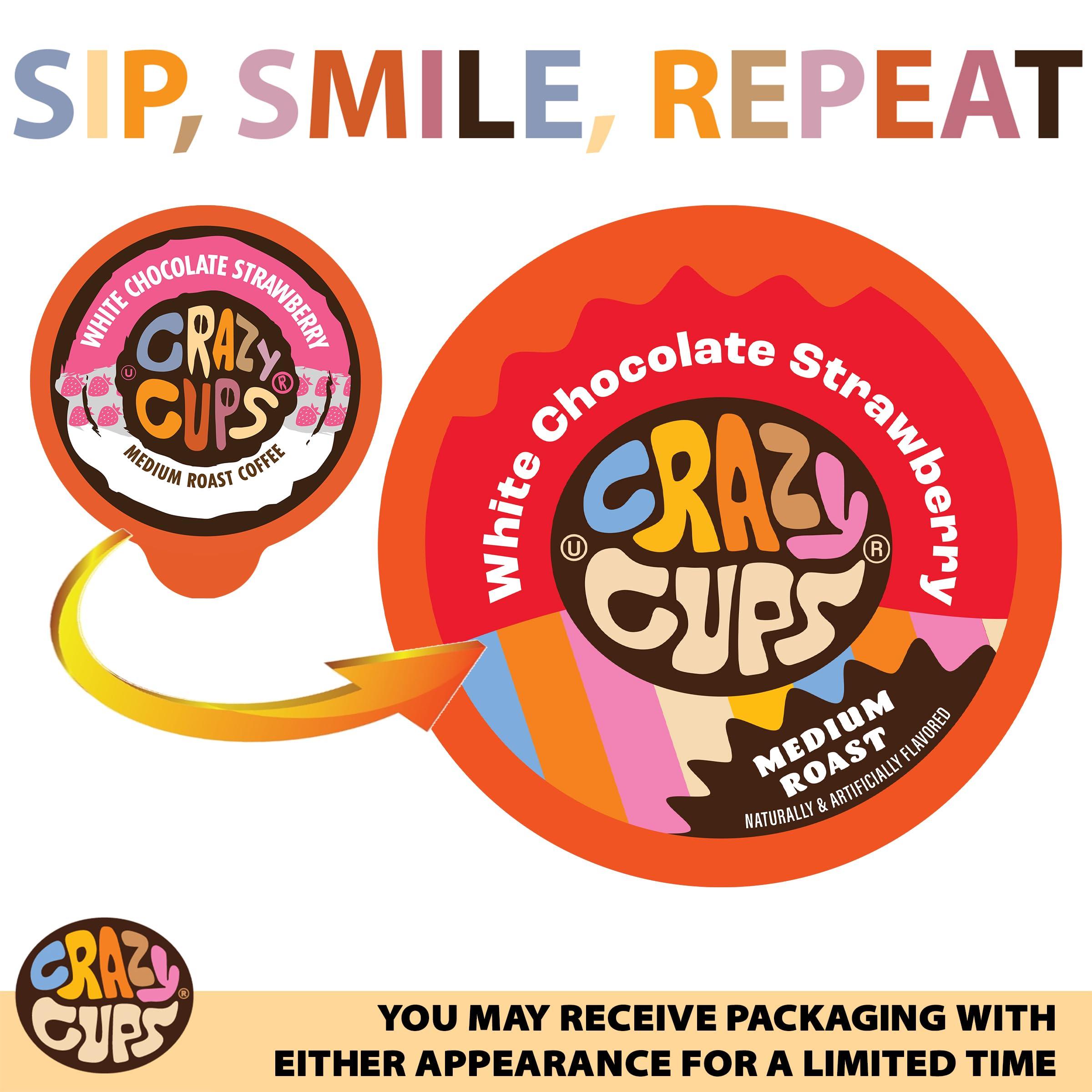 Crazy Cups Crazy Cups Flavored Single Serve Hot or Iced Medium Roast Coffee for Keurig KCups Machines in Recyclable Pods, White Chocolate Strawberry(Pack of 1, 22 Count Total)