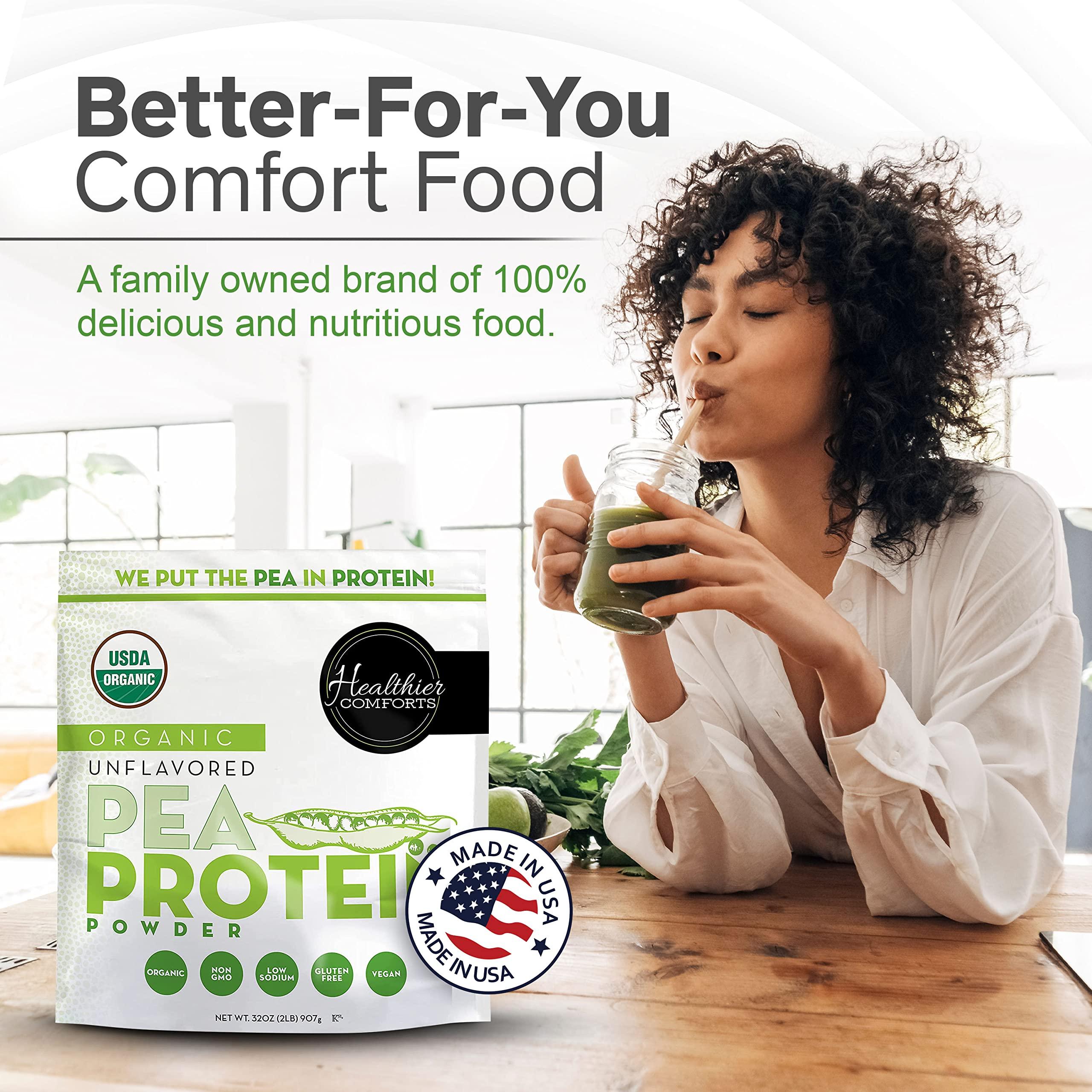 Healthier Comforts Healthier Comforts Pea Vegan Protein Powder w/Low Sodium | 100% Plant Based Protein Powder | Kosher, Gluten Free, Non-GMO, Keto Friendly, Organic Protein Powder | Unflavored Protein Powder 32oz