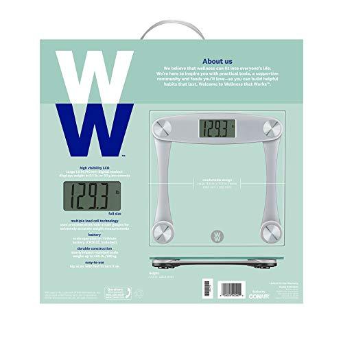 Conair Weight Watchers Scales by Conair Bathroom Scale for Body Weight, Digital Scale, Glass Body Scale Measures Weight Up to 400 Lbs. in Silver Frame