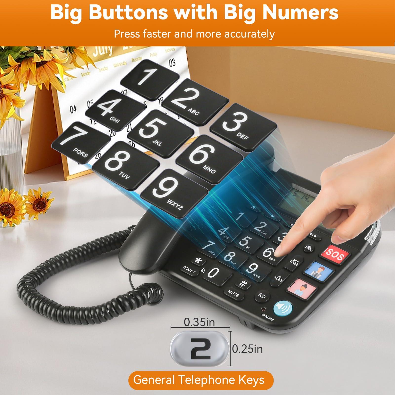 Sangyn Sangyn Senior Telephone Landline Phones with Big Button and Hearing Aid Function for Elderly Corded Phone with Backlight Display Mute Pause Redial for Alzheimer\'s Disease & Enlarged,Black