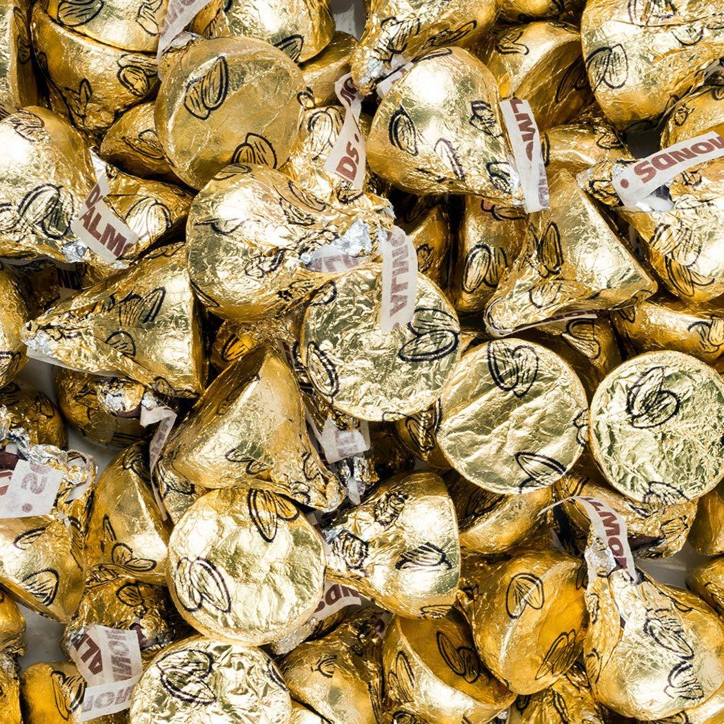 WH Candy 1lb Gold Hershey Kisses with Almonds (Approx. 100 pcs) - 50th Anniversary Candy