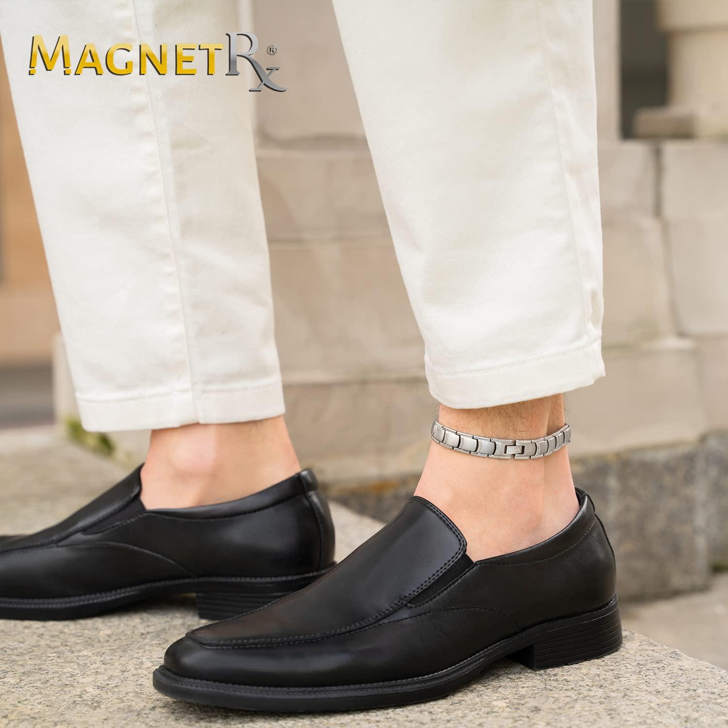 MagnetRX MagnetRX Ultra Strength Magnetic Anklet Effective Magnetic Ankle Bracelets for Men Titanium Mens Ankle Bracelet with 48 Magnets (Silver)
