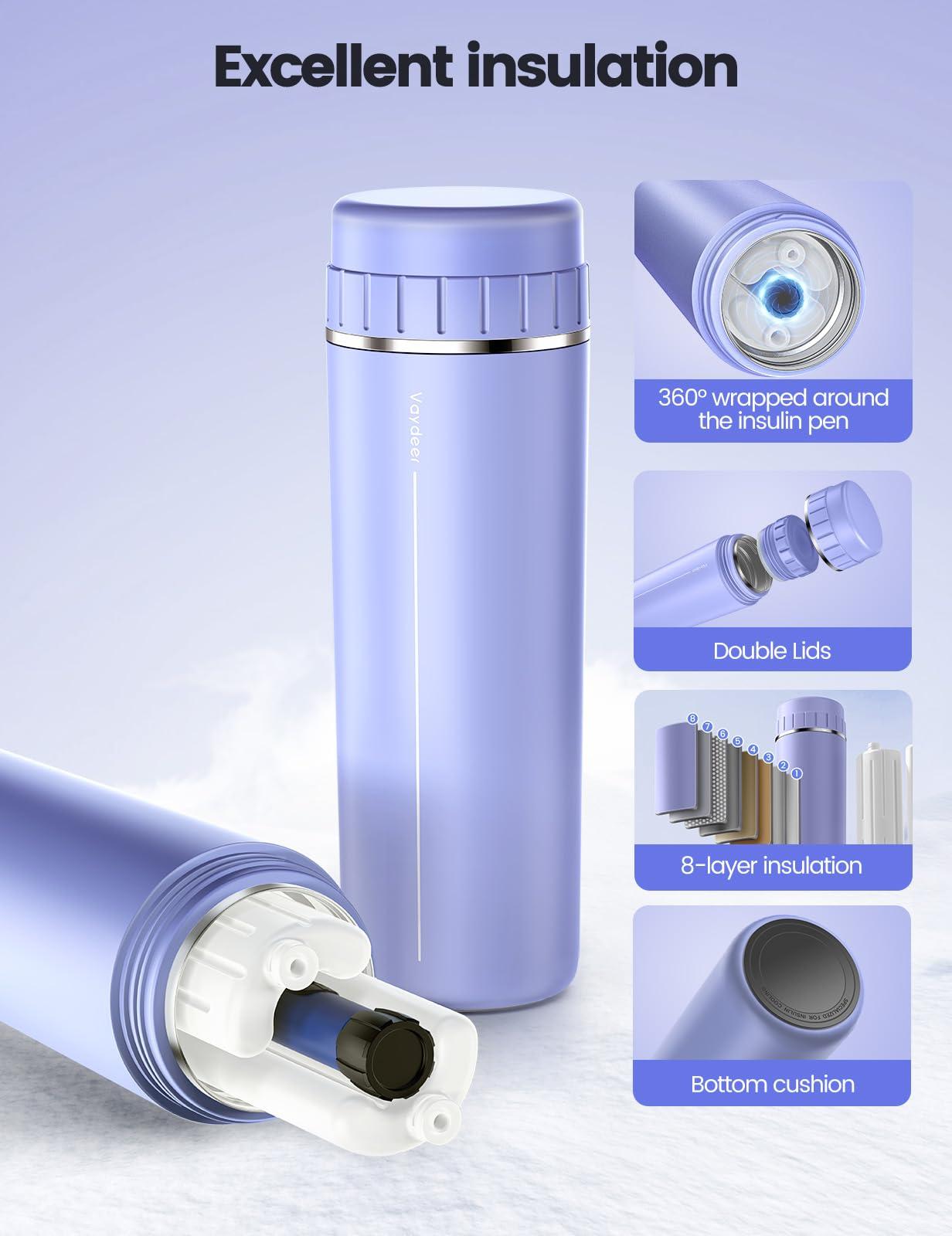 Vaydeer VAYDEER Insulin Cooler Travel Case, Medication Cooler for Travel [Double Lids] [Large Contact Area] [Uniform Temperature] Insulin Pen Cooler TSA Approved for Medications Carry (Purple)