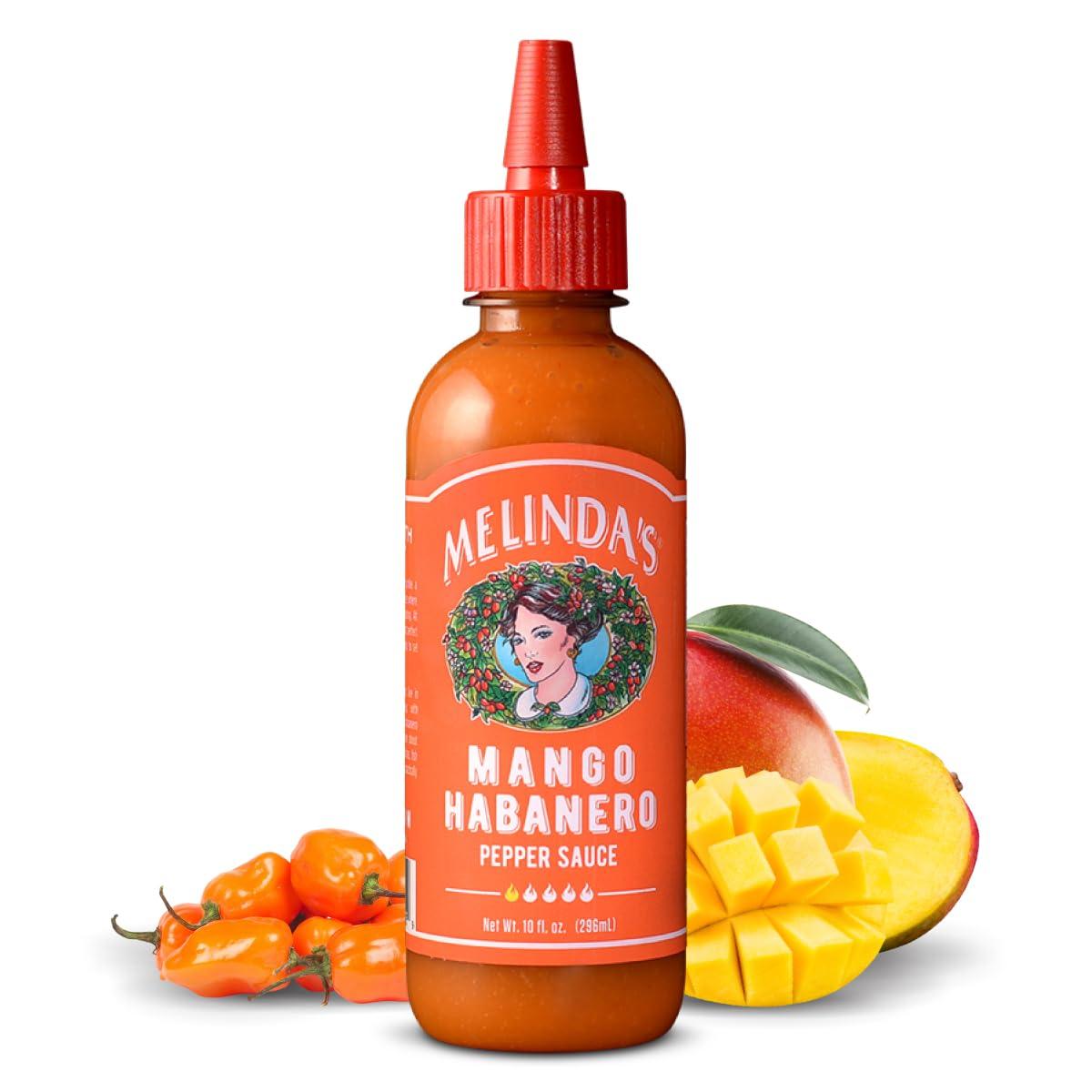 Melinda's Melindas Mango Habanero Hot Sauce - Sweet & Mild Mango Habanero Sauce Made with Real Mango, Fresh Peppers, Vinegar, Carrot & Lime - 10oz Squeeze, 1 Pack