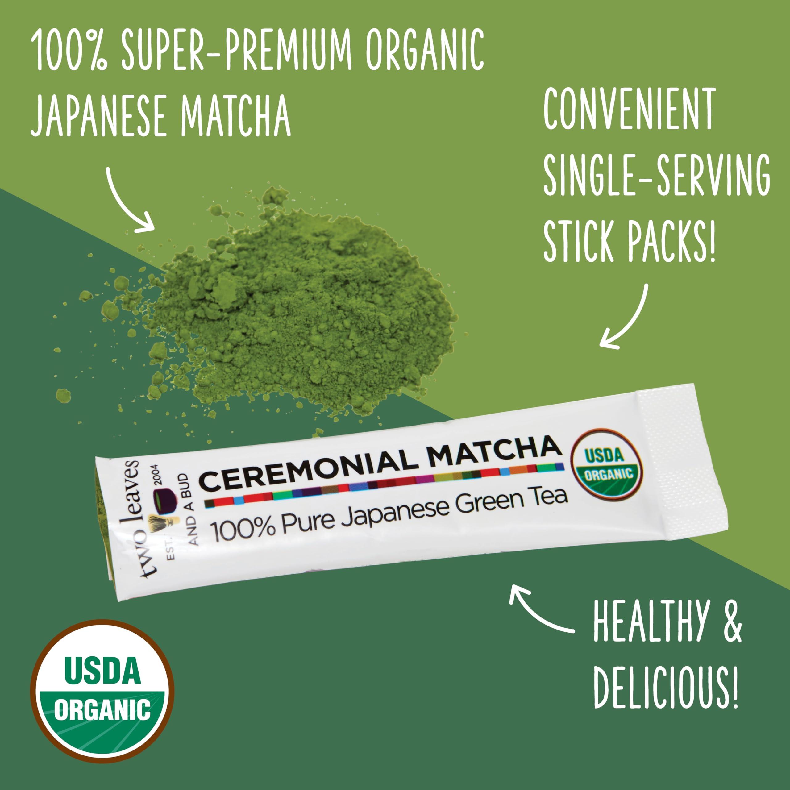 Two Leaves and a Bud Two Leaves and a Bud Organic Ceremonial Matcha Green Tea, 100% Japanese Matcha powder, 1.5g Pre-Portioned Single-Serve Sticks, Pack of 10
