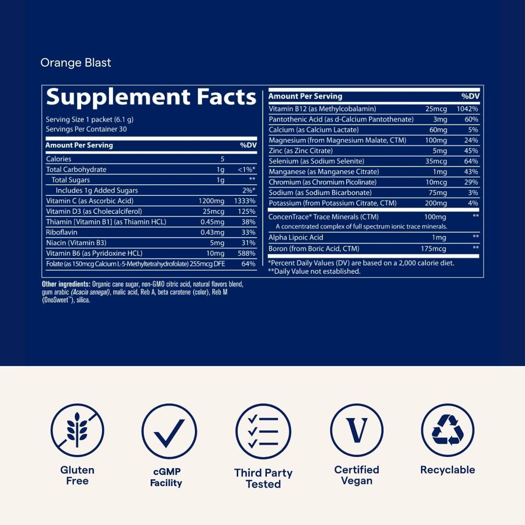 Trace Minerals Trace Minerals | Electrolyte Stamina Power Pak | 1200 mg Vitamin C | Non-GMO | Lemon Lime, Orange Blast, and Concord Grape | 30 Packets Variety (Pack of 3)