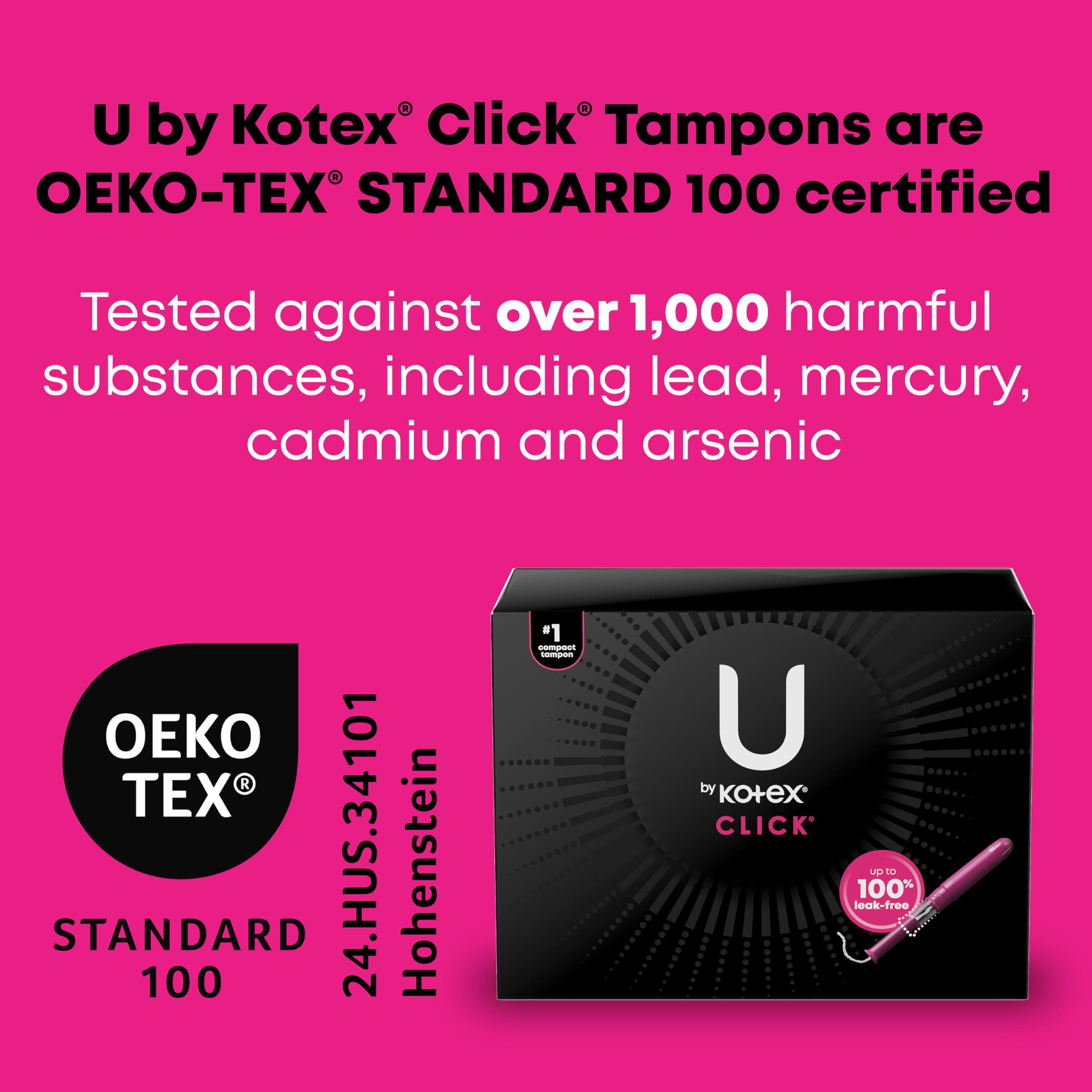 U by Kotex U by Kotex Click Compact Tampons, Regular Absorbency, Unscented, 128 Count (8 Packs of 16) (Packaging May Vary)