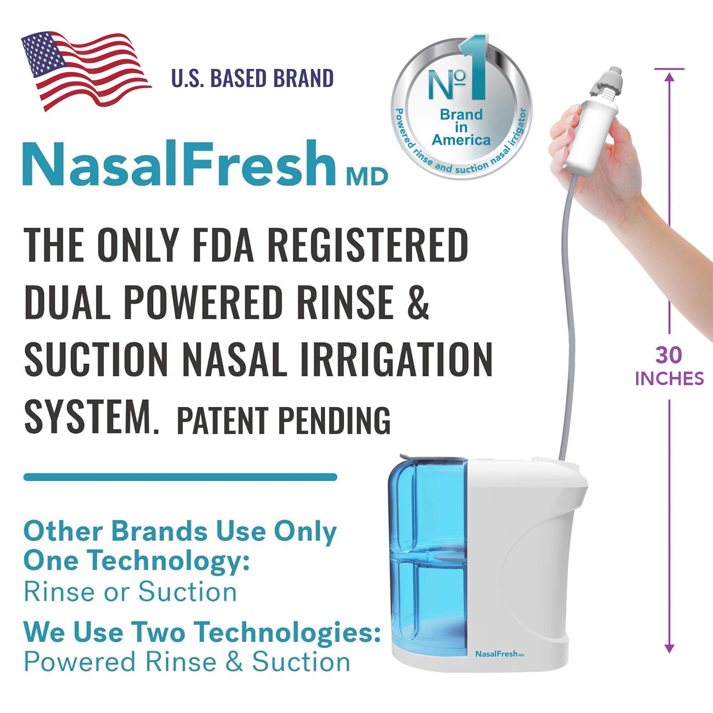 SPA SCIENCES NASALFRESH MD - Dual Powered Nasal Irrigation System Nasal Rinse and Wash - Sinus Decongestant Relief System w/ 30 Saline Packets - Rechargeable - Snoring Remedy