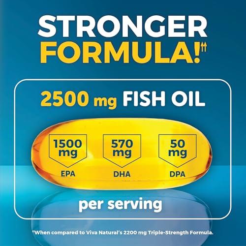 Viva Naturals Viva Naturals Triple Strength Omega 3 Fish Oil Supplement - 2500 mg Fish Oil with Re-Esterified Omega 3 Fatty Acids Including EPA, DHA DPA - 30 Pescatarian-Friendly Softgels