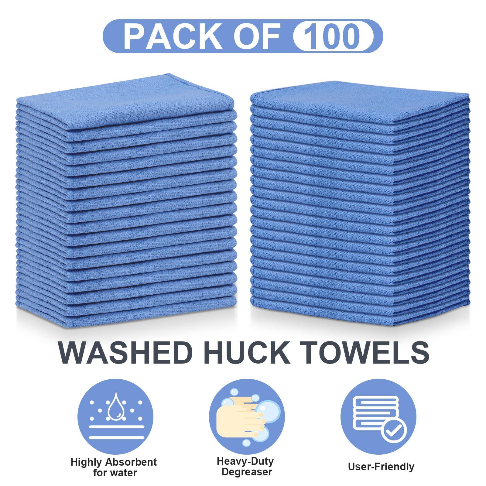 Toulite Toulite 100 Pcs Blue Surgical Huck Towels Bulk 24 x 17 Inches Cotton Cleaning Shop Towels Blue Shop Rags Absorbent Wiping Towels for Cleaning Shops Bars Hotel Industries Garage