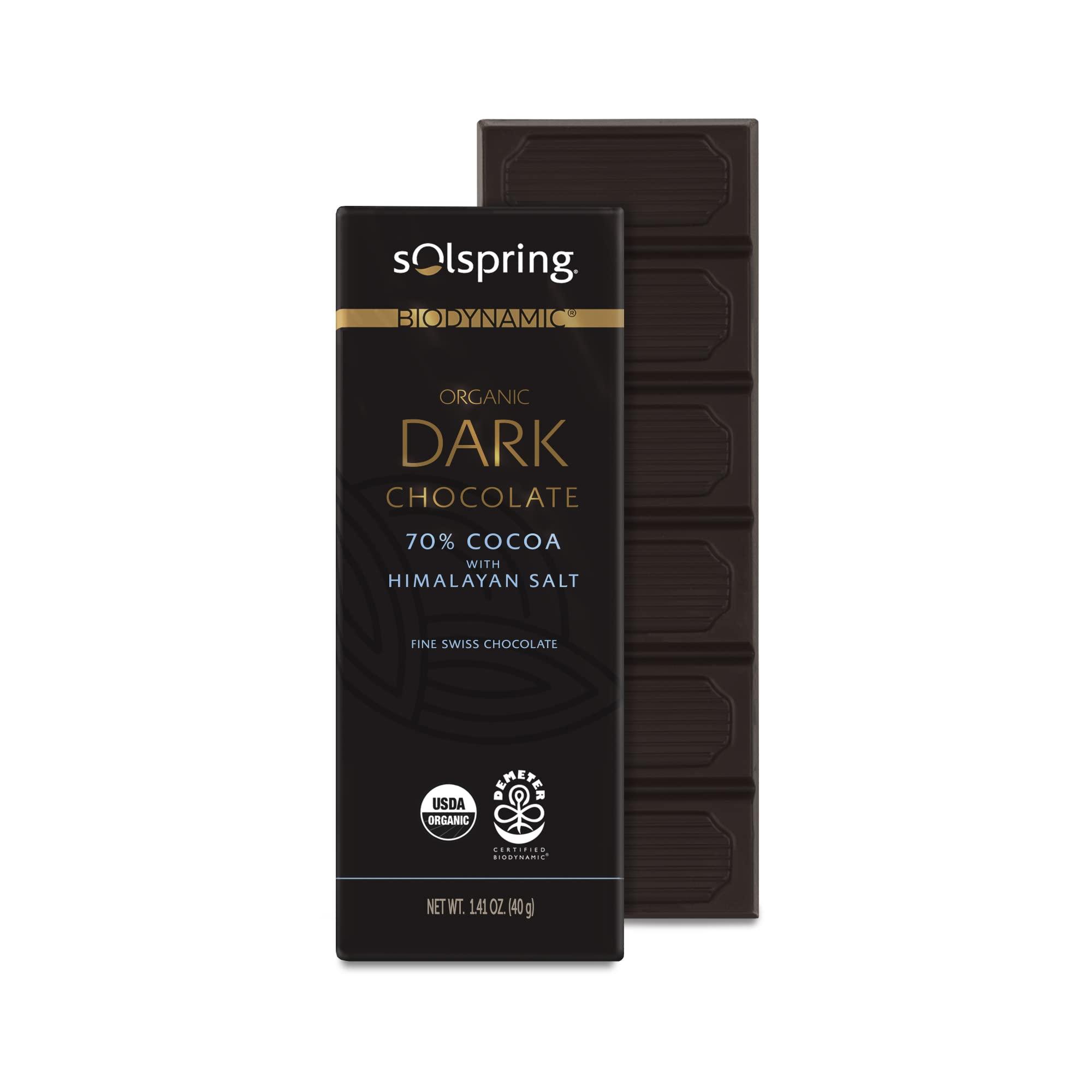Dr. Mercola Solspring Biodynamic Organic Dark Chocolate Bars with Himalayan Salt (12-1.41 oz Bars), 70% Cocoa, Fine Swiss Chocolate, Certified USDA Organic, Demeter Certified, Gluten Free, Soy Free, Dr. Mercola