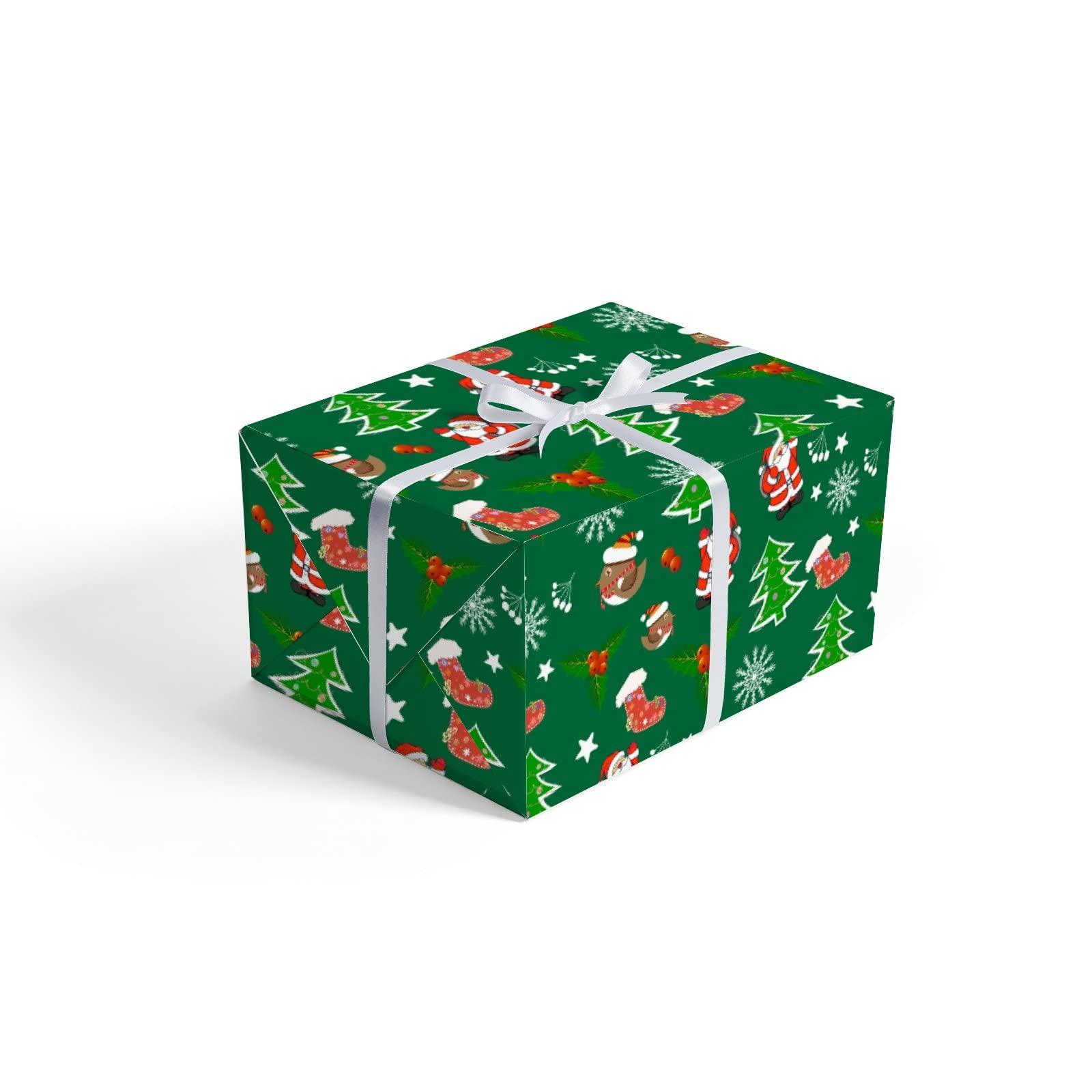 Vantaso Christmas Tree Santa Green Wrapping Paper Rolls for Birthday Weddings Holiday Pack of 3 Roll Gift Wrapping Paper 23 x 58 inch Per roll
