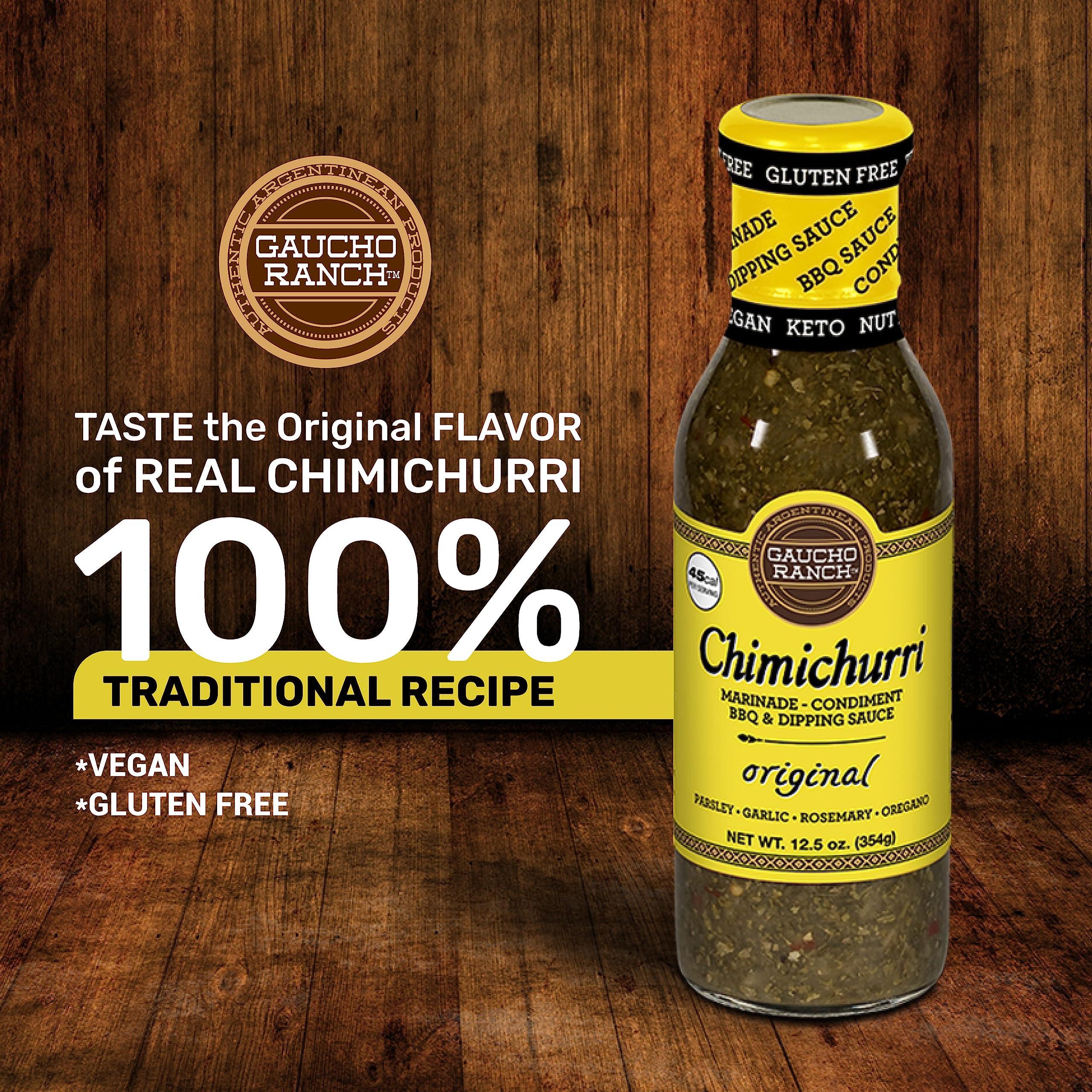 Gaucho Ranch Gaucho Ranch Chimichurri Sauce Original Flavor | Chimichurri Seasoning Mix of Parsley, Garlic and Rosemary with Hints of Oregano | Adobo Sauce Gluten Free, Keto, Vegan | Ideal for Meat - 12.5oz
