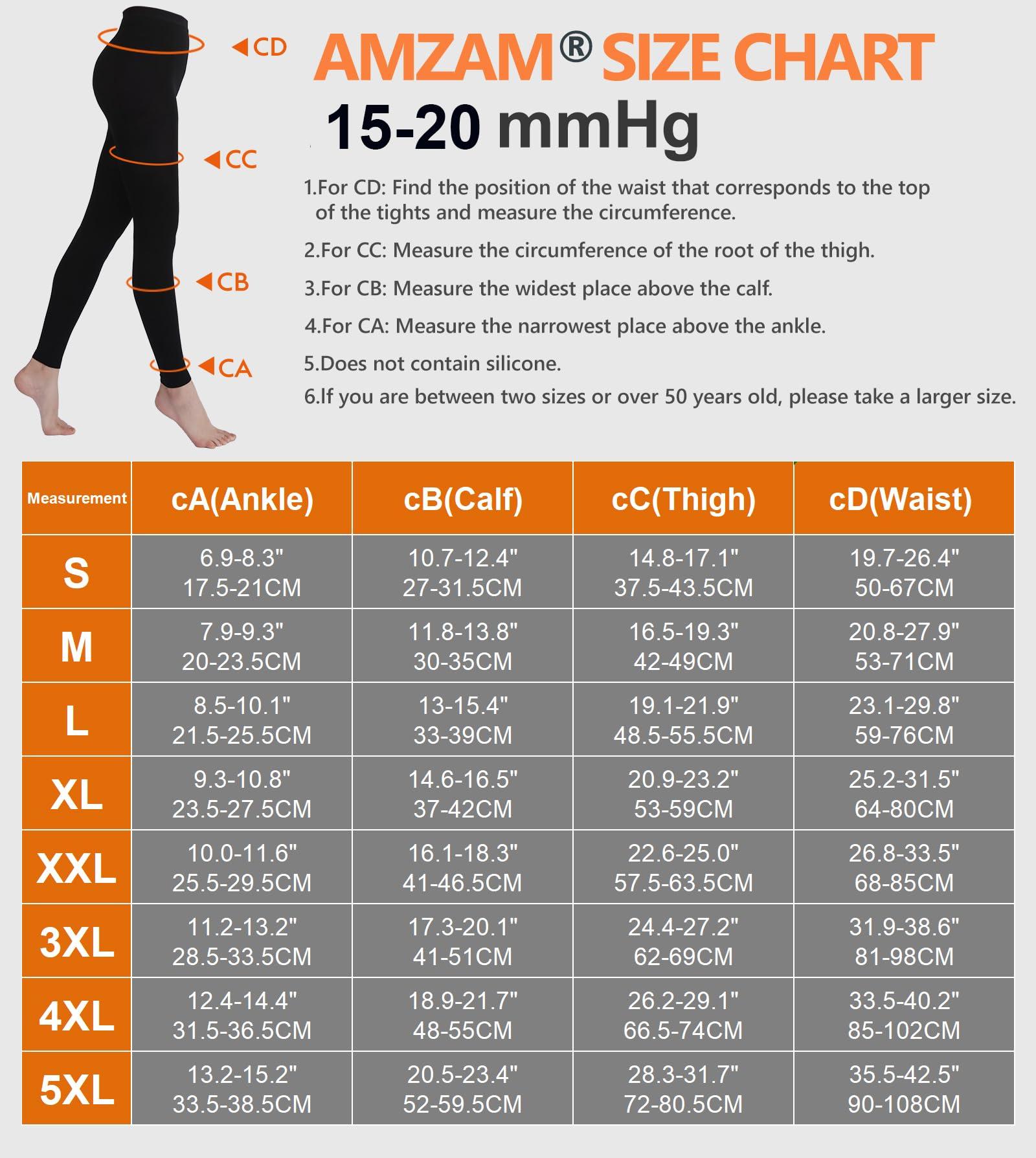 AMZAM AMZAM Medical Compression Pantyhose for Women & Men, 15-20 mmHg Graduated Compression Leggings, Opaque Footless Waist High Compression Stockings for Edema, Varicose Veins, Post Surgery, Black 3XL