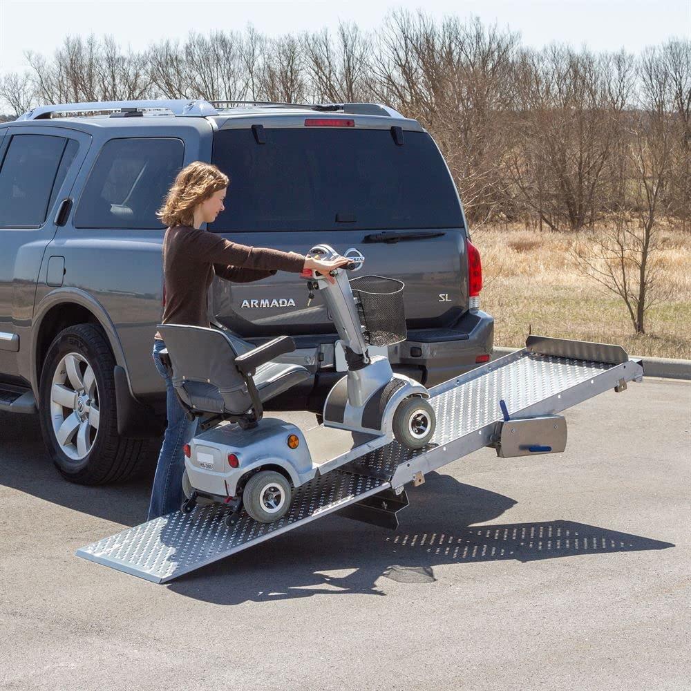 Silver Spring Tilt-A-Rack Premium Aluminum Scooter and Wheelchair Carrier, 350 lb. Weight Capacity, Platform Measures 52" L x 27-5/8" W, Integrated Hitch Adapter for Class III or IV 2" Hitches