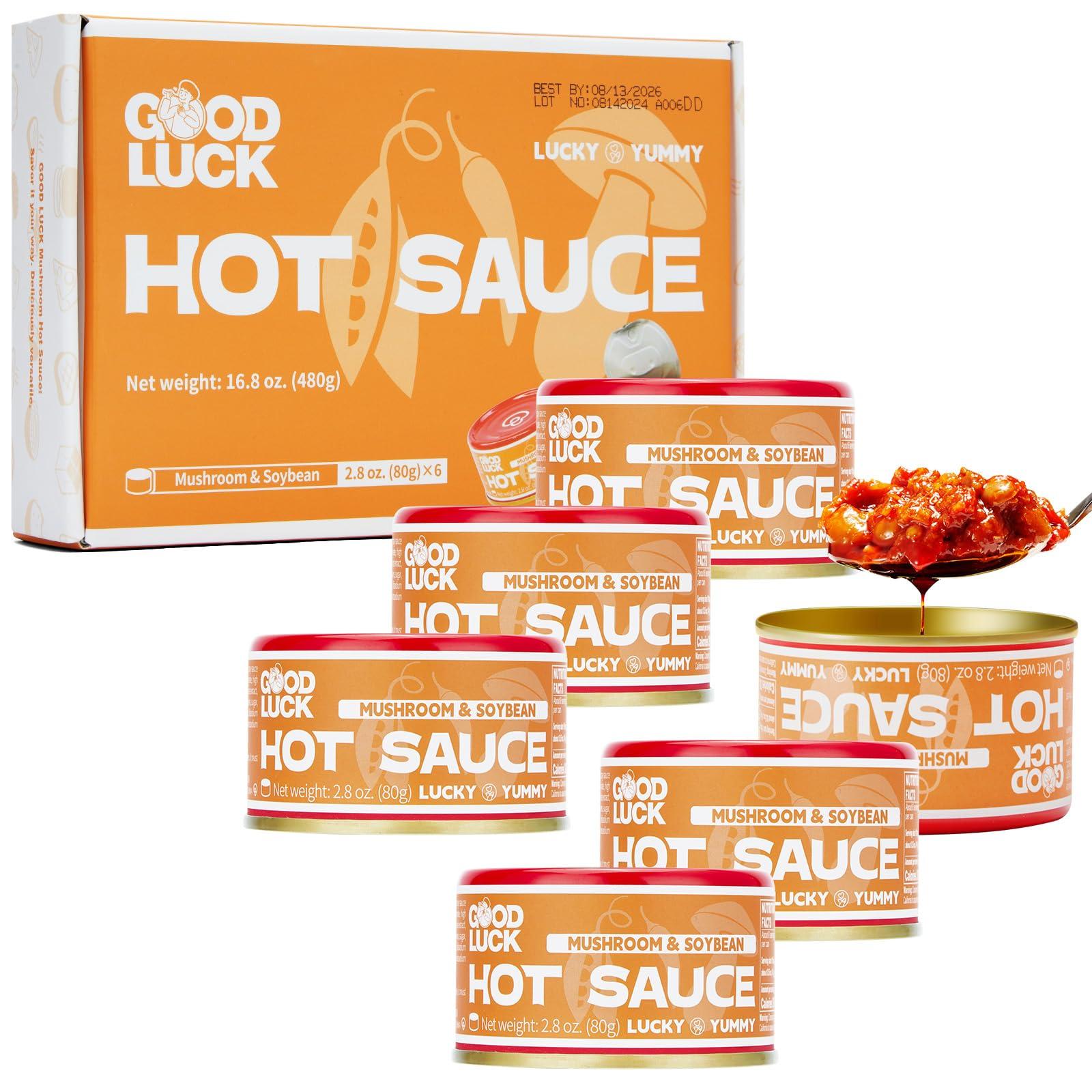 GOOD LUCK GOOD LUCK Mushroom Hot Sauce, Spicy Chili Oil and Chili Paste with High-Grade Mushroom Instant Mushroom Sauce, Chopped Chili Sauce,Fresh Pepper,Soybean,Garlic