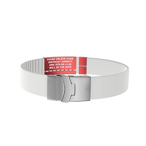 Divoti Divoti Supercharge Wristband ID, Silicone Clasp Identification Bracelet and Sport ID for Athletes - Red Tag/White Silicone Band - 19mm