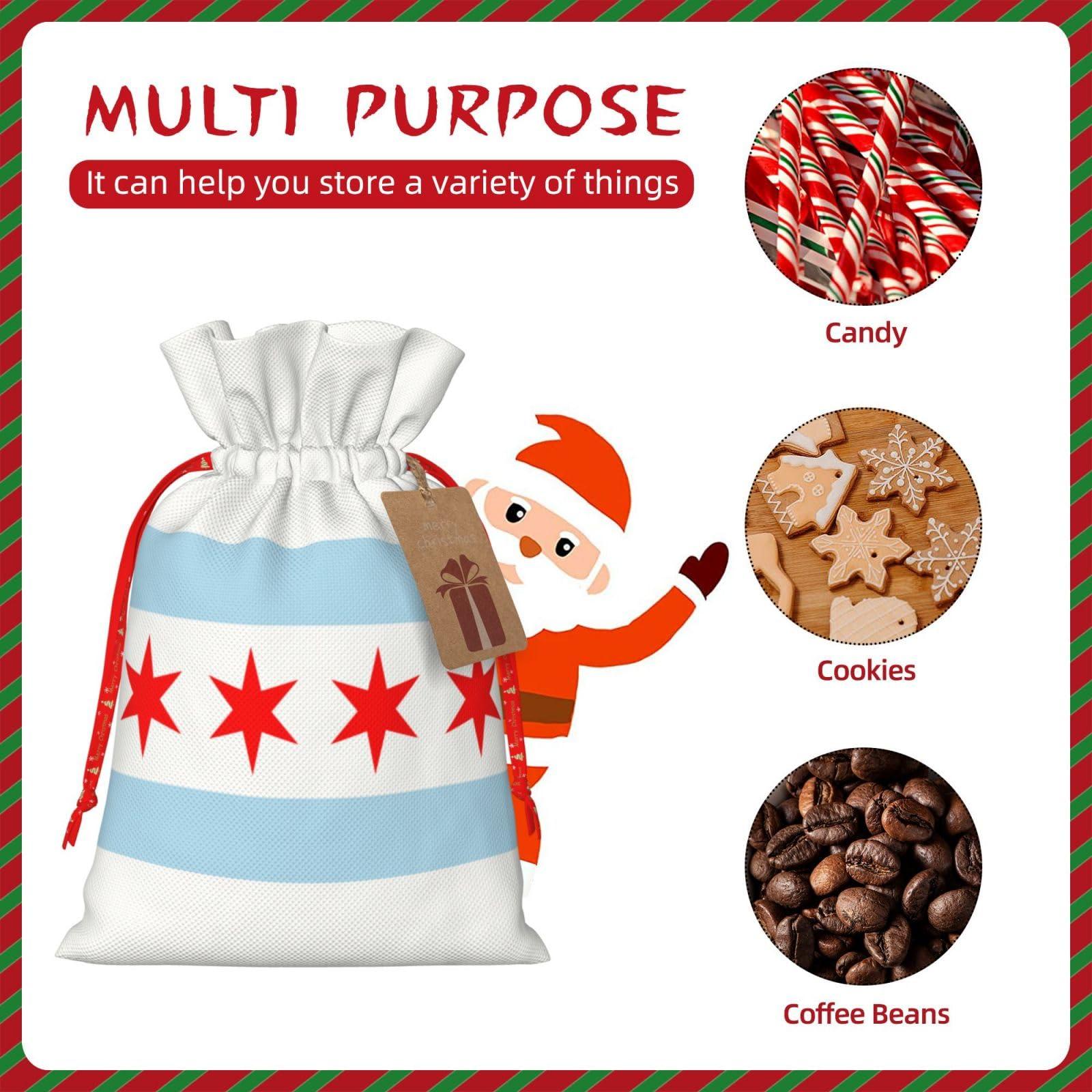 Generic Chicago Flag Christmas Gift Bags Holiday Gift Bags -Christmas Bags For Gifts For Christmas Party Decorations -Christmas Gift Wrap
