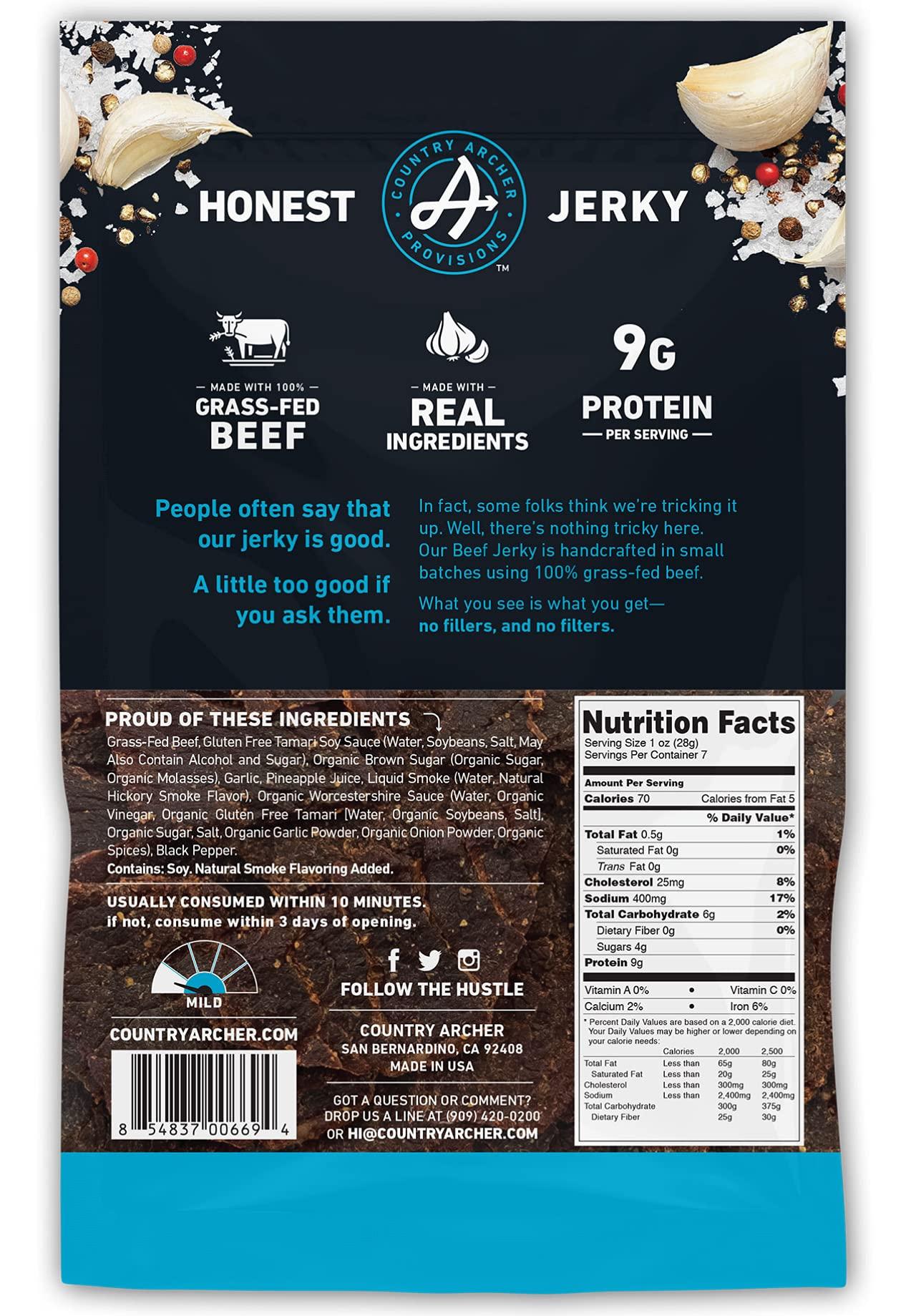 Country Archer Country Archer Beef Jerky by 100 GrassFed Gluten Free, Original, 7 Ounce