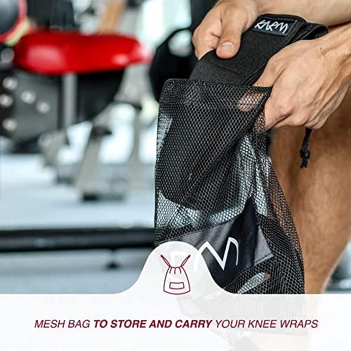 KARM KARM Knee Wraps for Weightlifting (Pair) with Bag - Knee Wraps for Squatting – Knee Strap Bands for Crossfit, Gym, WOD, Cross Training, Pain. Powerlifting Knee Support for Women, Men (78 inches)