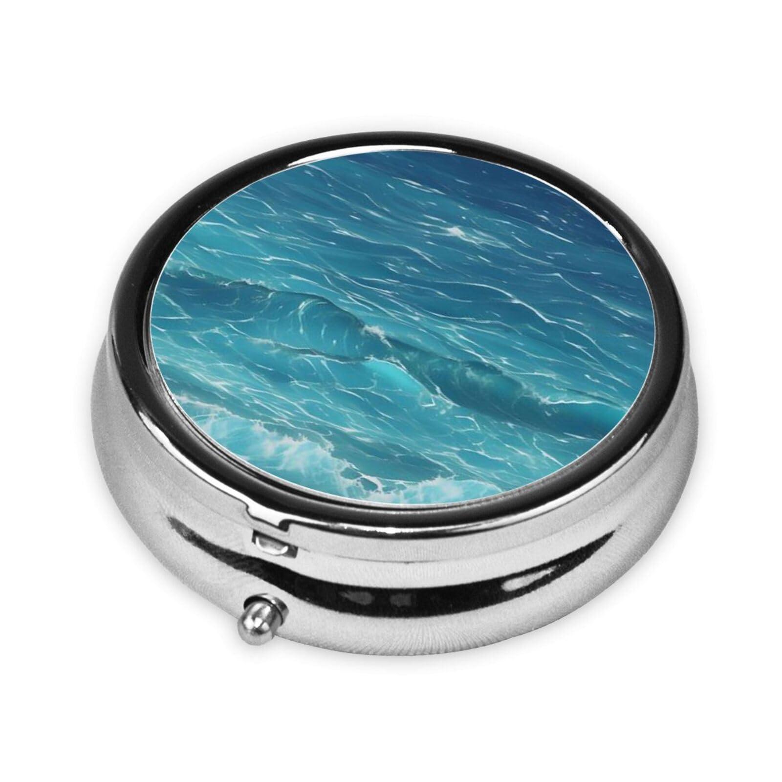 RLDOBOFE Pill Case Round Pill Box 3 Compartment Pill Organizer The Deep Ocean Small Pill Case Waterproof Medicine Organizer Box for Travel Pill Containers Vitamin Organizer for Medication Planner