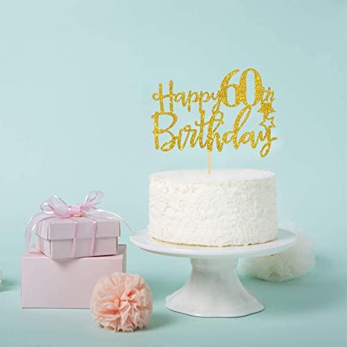 Maicaiffe Gold Glitter Happy 60th Birthday Cake Topper,Hello 60, Cheers to 60 Years,60 & Fabulous Party Decoration