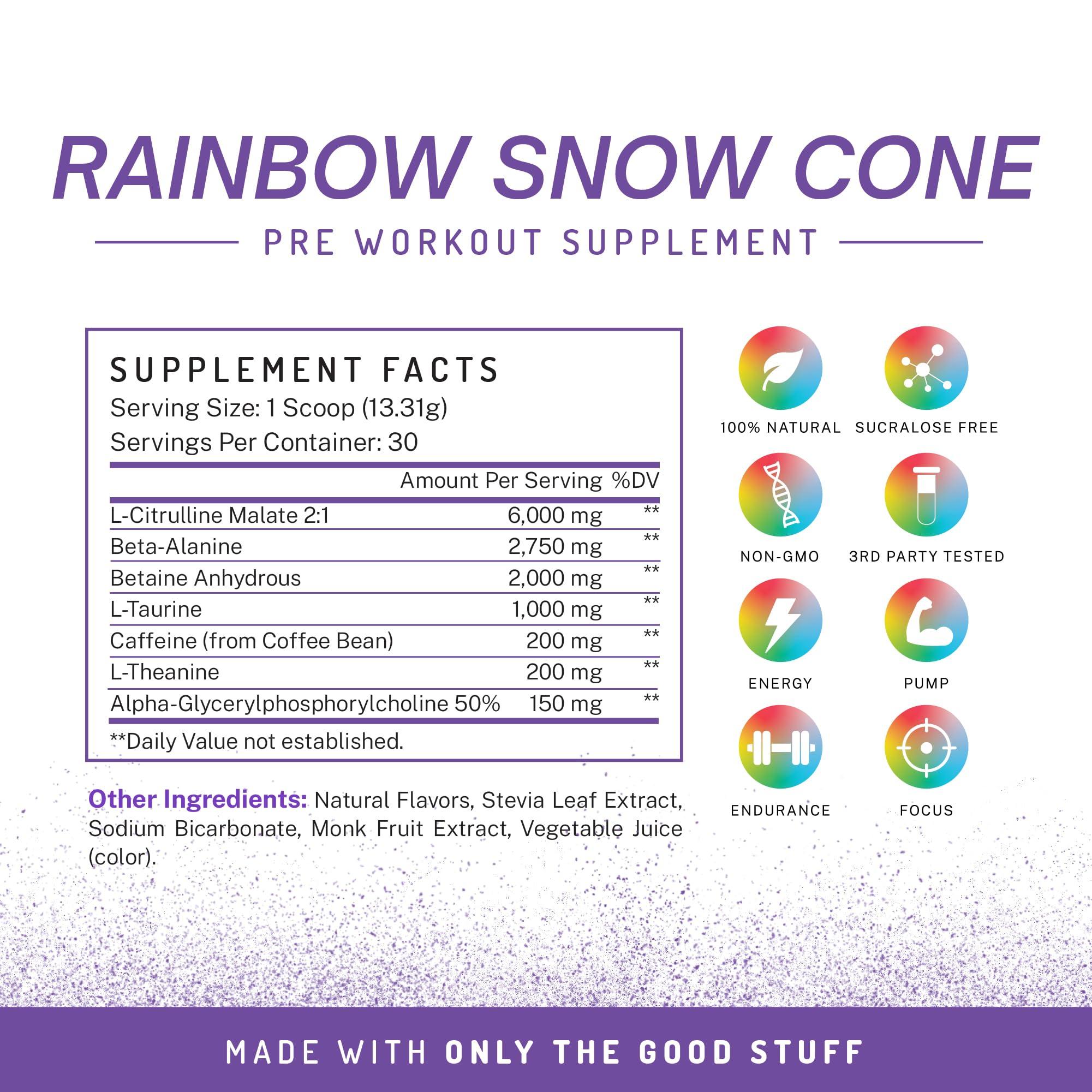 PWDRS PWDRS Pre-Workout Powder, All Natural Pre Workout for Energy, Pump, Endurance & Strength, with Caffeine (Rainbow Snowcone)