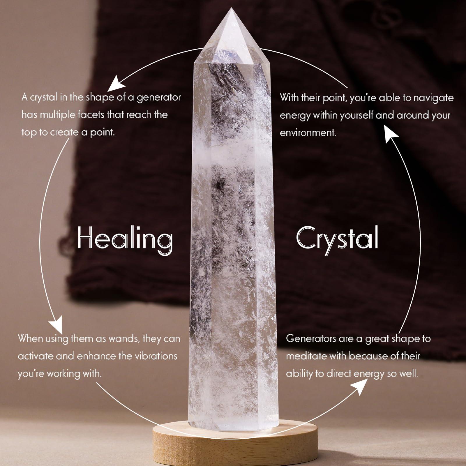 Runyangshi Runyangshi Large Clear Quartz Crystal Tower 7\"-7.8\"(18-20cm) Natural Faceted Prism Crystal Wand 6 Faceted Reiki Chakra Crystal and Healing Stones Single Crystal Point