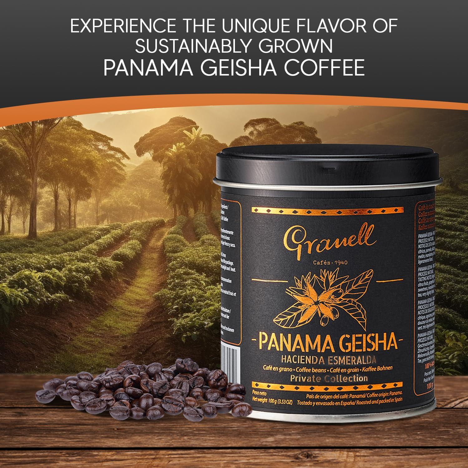 Cafs Granell Panama Geisha Coffee Beans: Cafs Granell Hacienda Esmeralda Whole Bean Coffee Medium Roast, Premium Low Acid Panama Coffee from Arabica Coffee Beans, Gourmet Coffee Lover Gifts for Men & Women 3.5 oz
