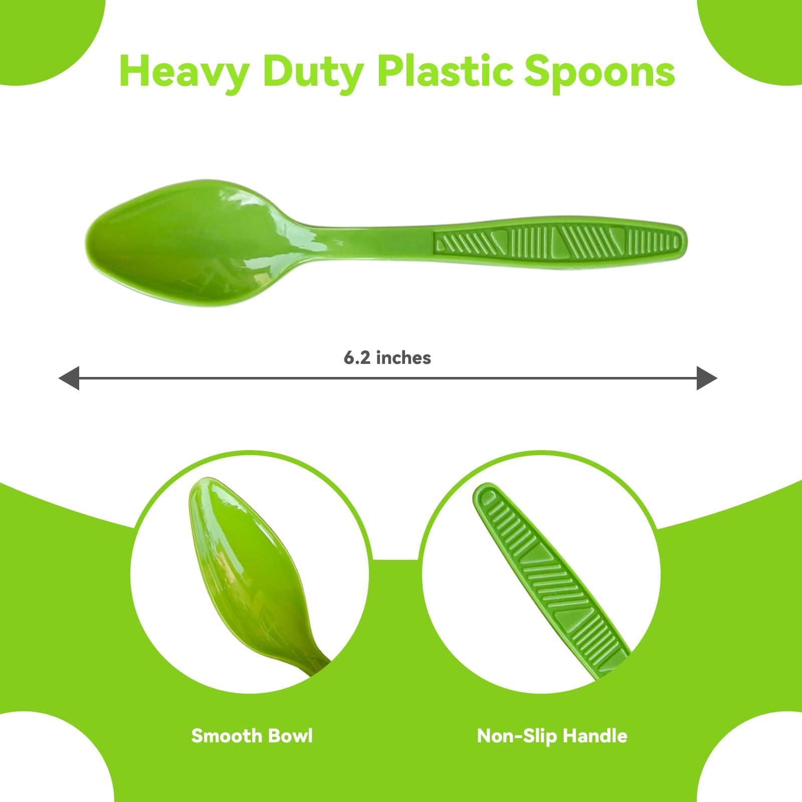 FUEVING Kiwi Green Plastic Spoons Heavy Duty, Disposable Party Supplies 104 PCS