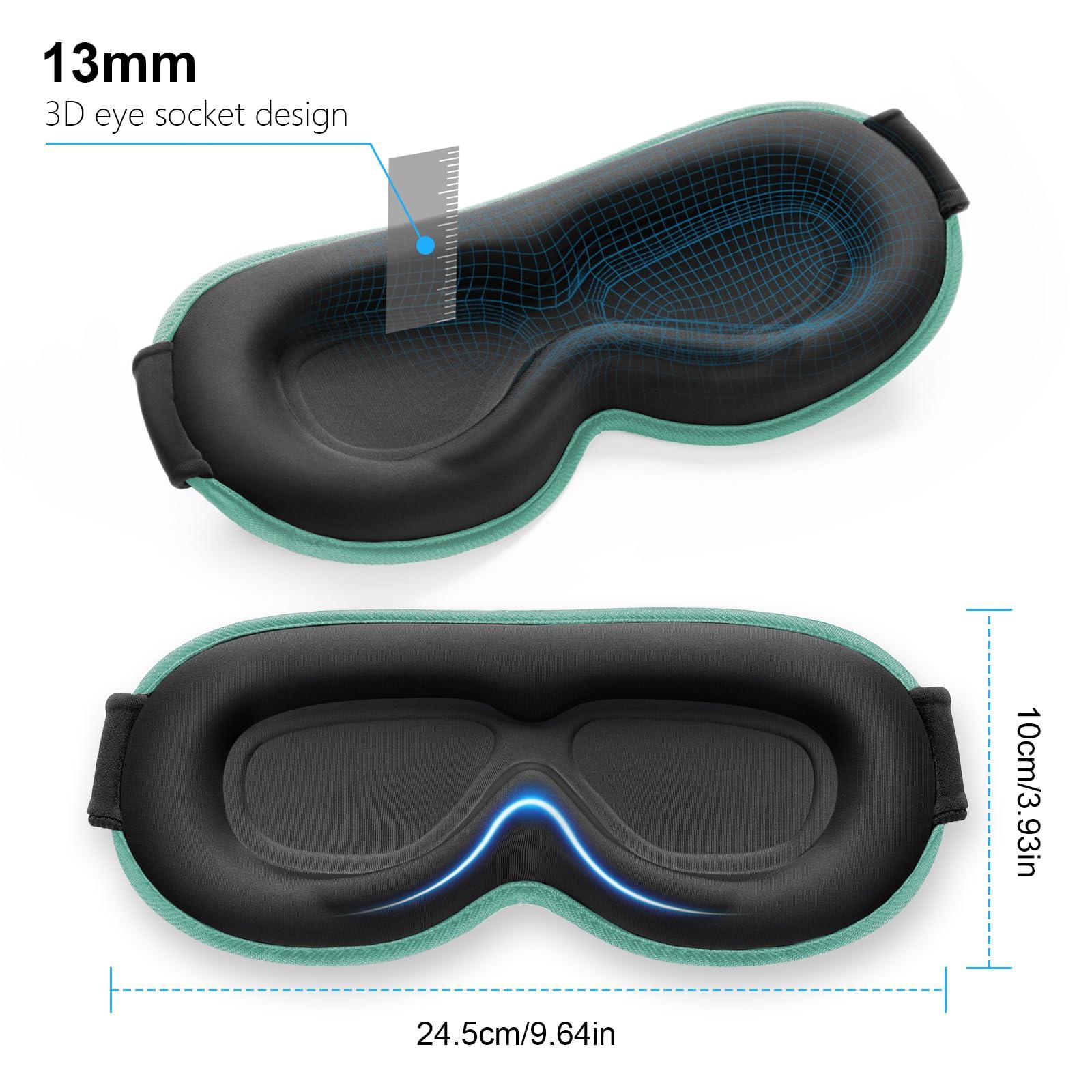 Gritin Gritin 100% Blackout Sleep Eye Mask for Women Men,Zero Eye Pressure Sleeping Mask-Ergonomic Design 3D Cutout Eye Movement and Eyelash Friendly Night Blindfold,Ultra Soft&Comfortable for Sleeping-Cyan