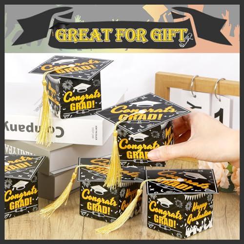 KPOSIYA KPOSIYA 32 Pcs Graduation Cap Gift Box 2.3 x 2.3 x 2.3 Inches Graduation Candy Box with Tassel Small Gift Box Treat Boxes Graduation Decorations Party Favor Boxes(Black)
