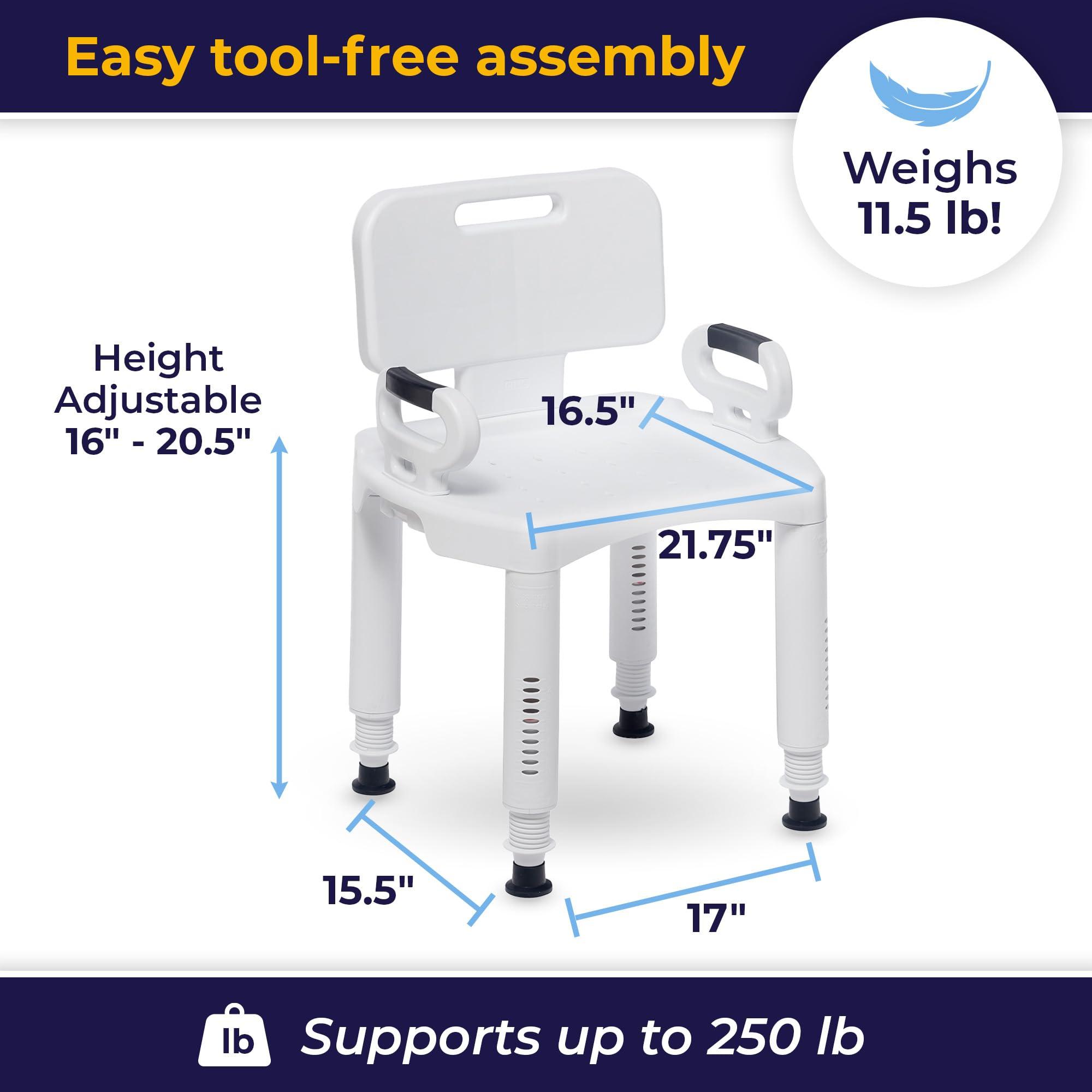 Drive Medical Drive Medical RTL12505 Handicap Bathroom Bench with Back and Arms, White