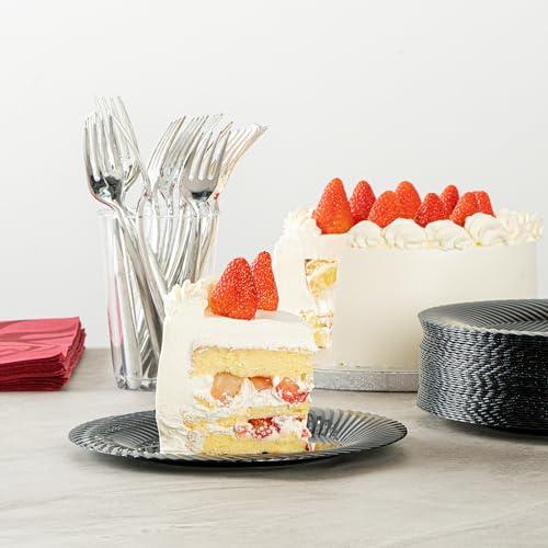 Restaurantware Restaurantware Moderna 7 Inch Premium Disposable Plates 40 Round Plastic Plates For Parties - Wave Pattern Heavy-duty Black Plastic Dinner Plates For Warm And Cold Foods Ideal For Cafes