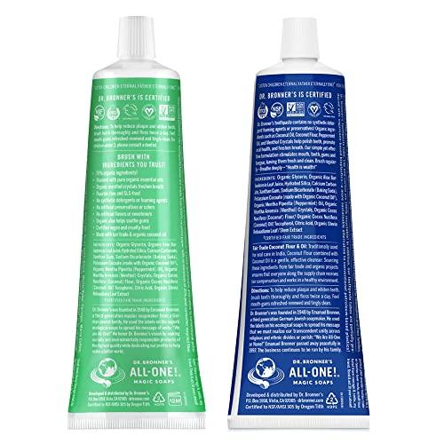 Dr. Bronner\'s Dr. Bronners - All-One Toothpaste Variety Pack - Peppermint & Spearmint, 70% Organic Ingredients, Fluoride-Free, Helps Freshen Breath, Vegan (5oz, 4-Pack)