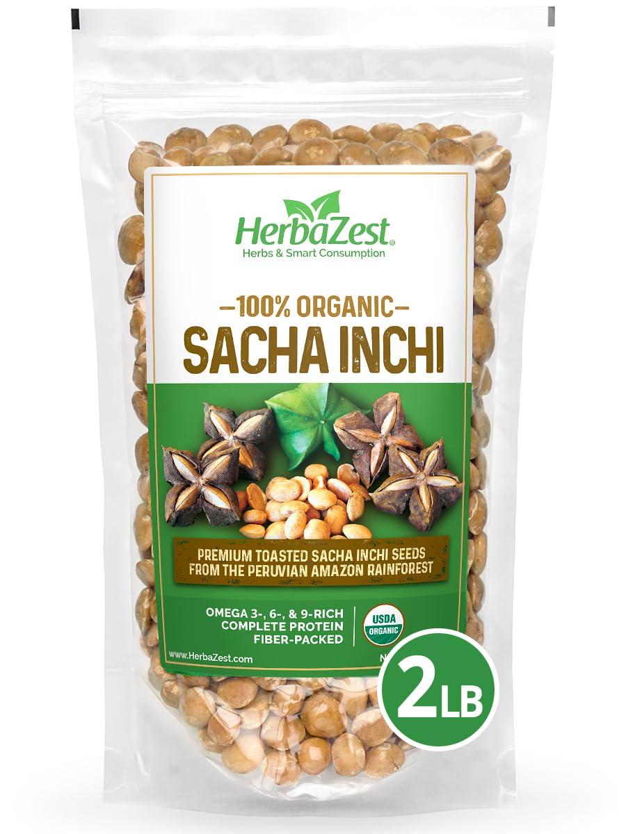 HerbaZest HerbaZest Sacha Inchi Seeds (2 LB) - USDA Certified Organic - Vegan, Non-GMO & Gluten-Free - Perfect for Snacks, Baked & Non-Baked Goods
