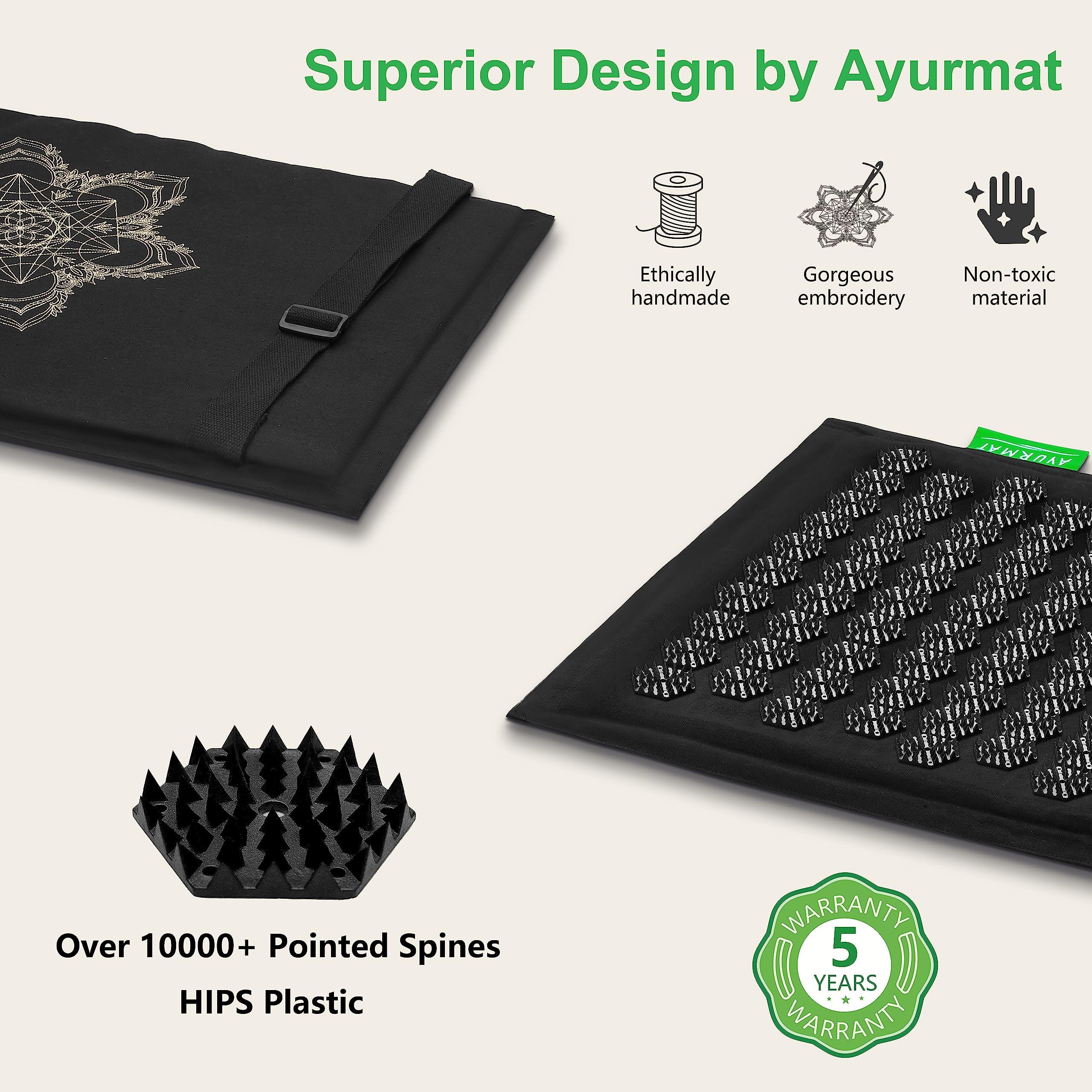 AyurMat Acupressure Mat and Pillow Set,Natural Eco-Friendly Linen & Coconut Fiber,Acupressure Mat FSA/HSA Eligible,Relieves Stress & Tension,with Carrying Bag,Full Body Pro Set(Black)